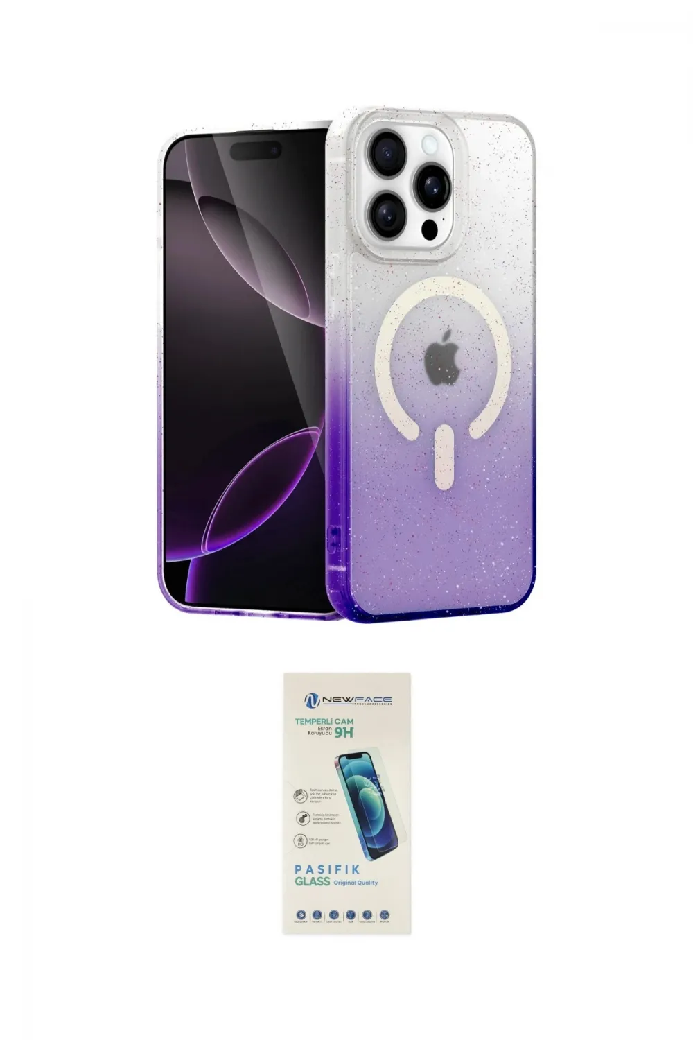 ieg™ iPhone 15 Pro Max Kılıf Eksen Minimal Özel Seri - Şeffaf Pasifik Cam Ekran Koruyucu