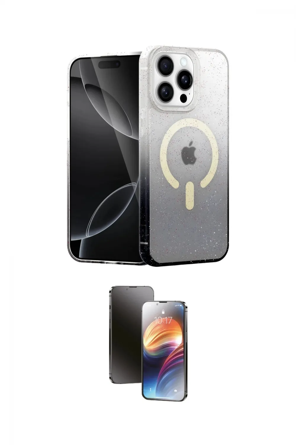 ieg™ iPhone 15 Pro Max Kılıf Eksen Minimal Özel Seri - Siyah 3D Antistatik Mat Seramik Nano Ekran Koruyucu