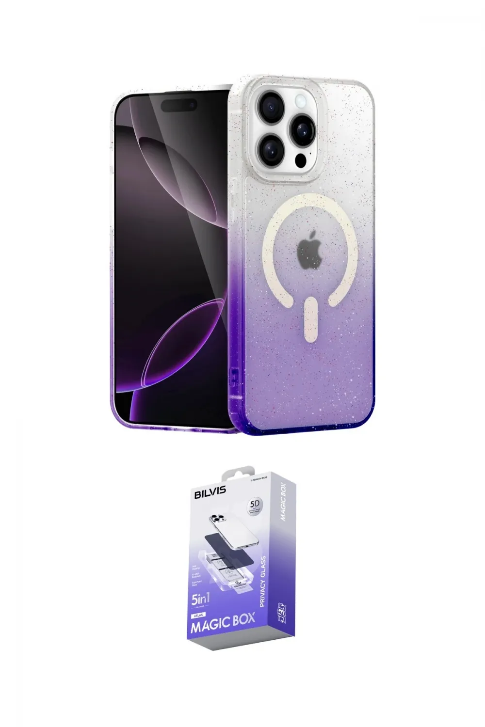 ieg™ iPhone 15 Pro Max Kılıf Eksen Minimal Özel Seri - Siyah Bilvis 5in1 5D Magic Hayalet Cam Ekran Koruyucu