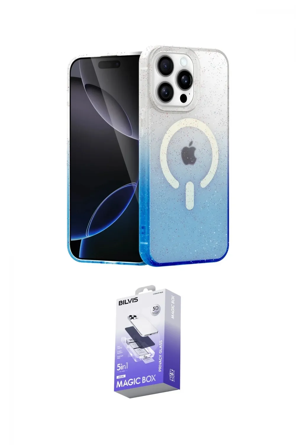 ieg™ iPhone 15 Pro Max Kılıf Eksen Minimal Özel Seri - Siyah Bilvis 5in1 5D Magic Hayalet Cam Ekran Koruyucu
