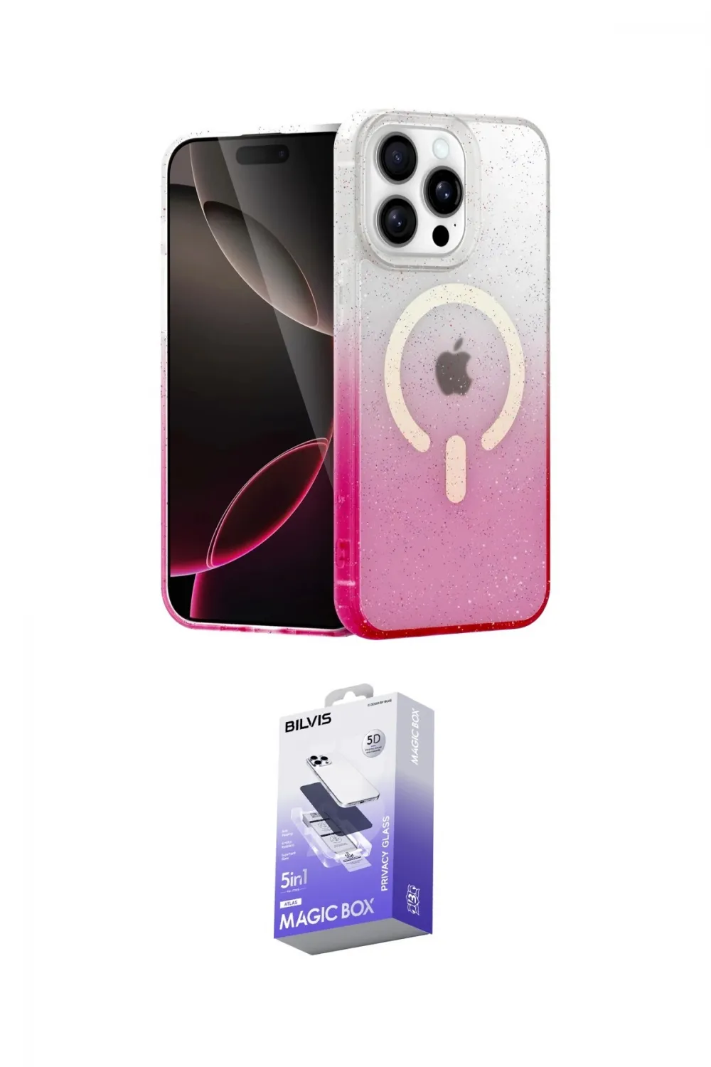 ieg™ iPhone 15 Pro Max Kılıf Eksen Minimal Özel Seri - Siyah Bilvis 5in1 5D Magic Hayalet Cam Ekran Koruyucu