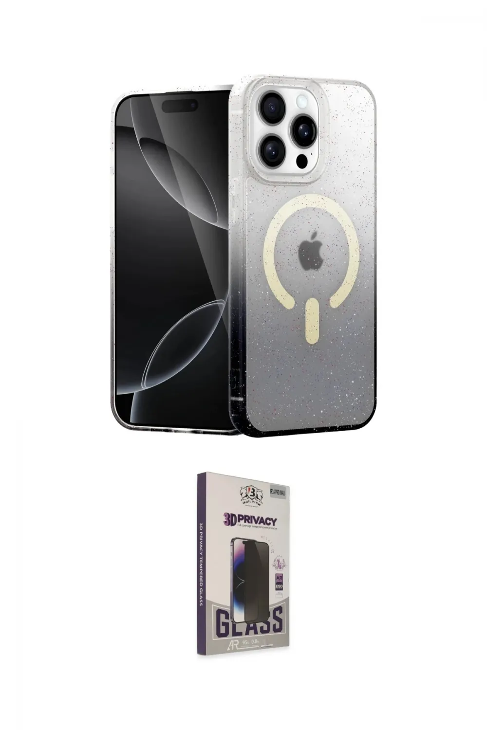 ieg™ iPhone 15 Pro Max Kılıf Eksen Minimal Özel Seri - Siyah Bilvis Hayalet Cam Ekran Koruyucu