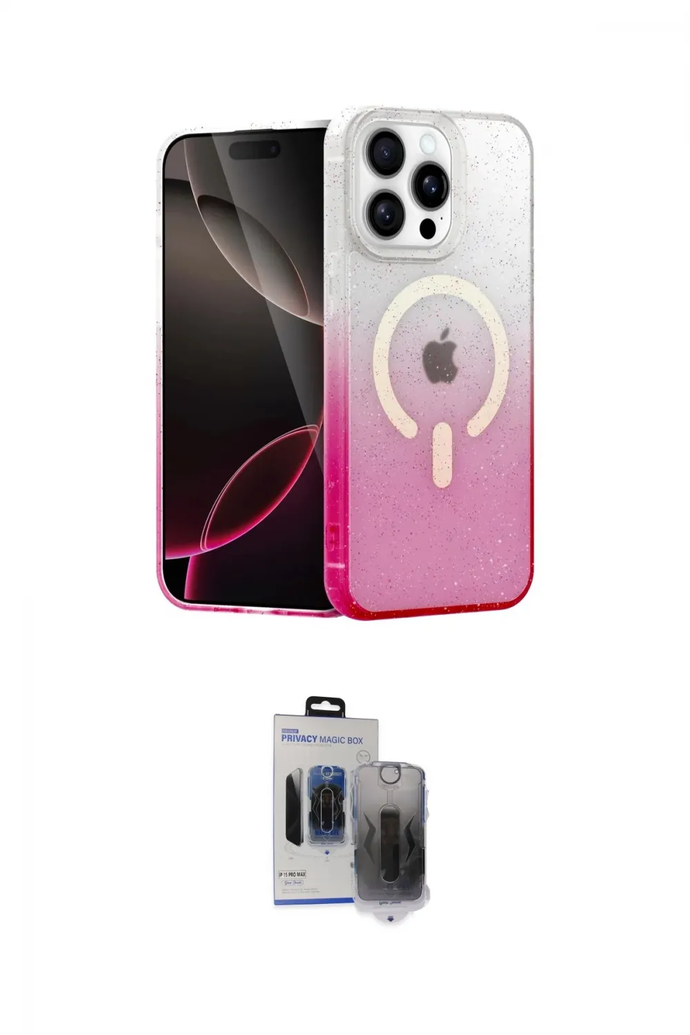 ieg™ iPhone 15 Pro Max Kılıf Eksen Minimal Özel Seri - Siyah Vanessa Magic Hayalet Cam