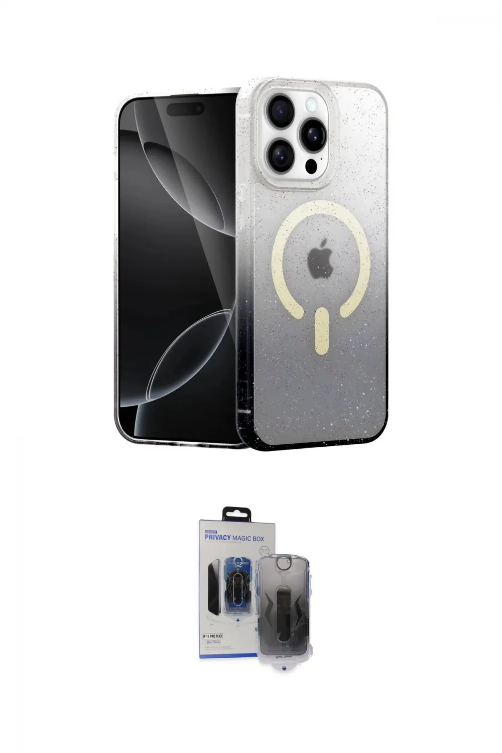 ieg™ iPhone 15 Pro Max Kılıf Eksen Minimal Özel Seri - Siyah Vanessa Magic Hayalet Cam