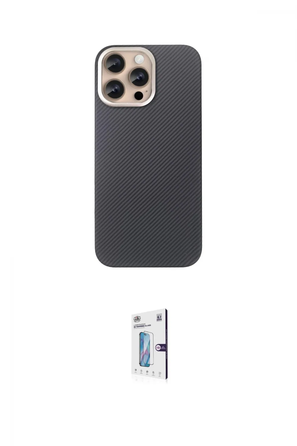 ieg™ iPhone 15 Pro Max Kılıf Eksen Prime - Siyah Bilvis 0.18mm Plus Cam Ekran Koruyucu