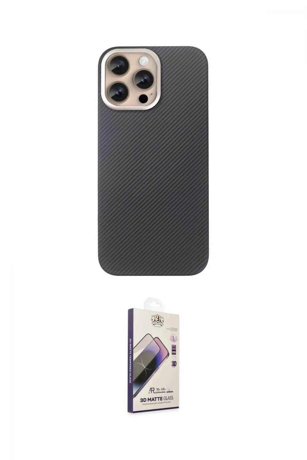 ieg™ iPhone 15 Pro Max Kılıf Eksen Prime - Siyah Bilvis 3D Mat Cam Ekran Koruyucu