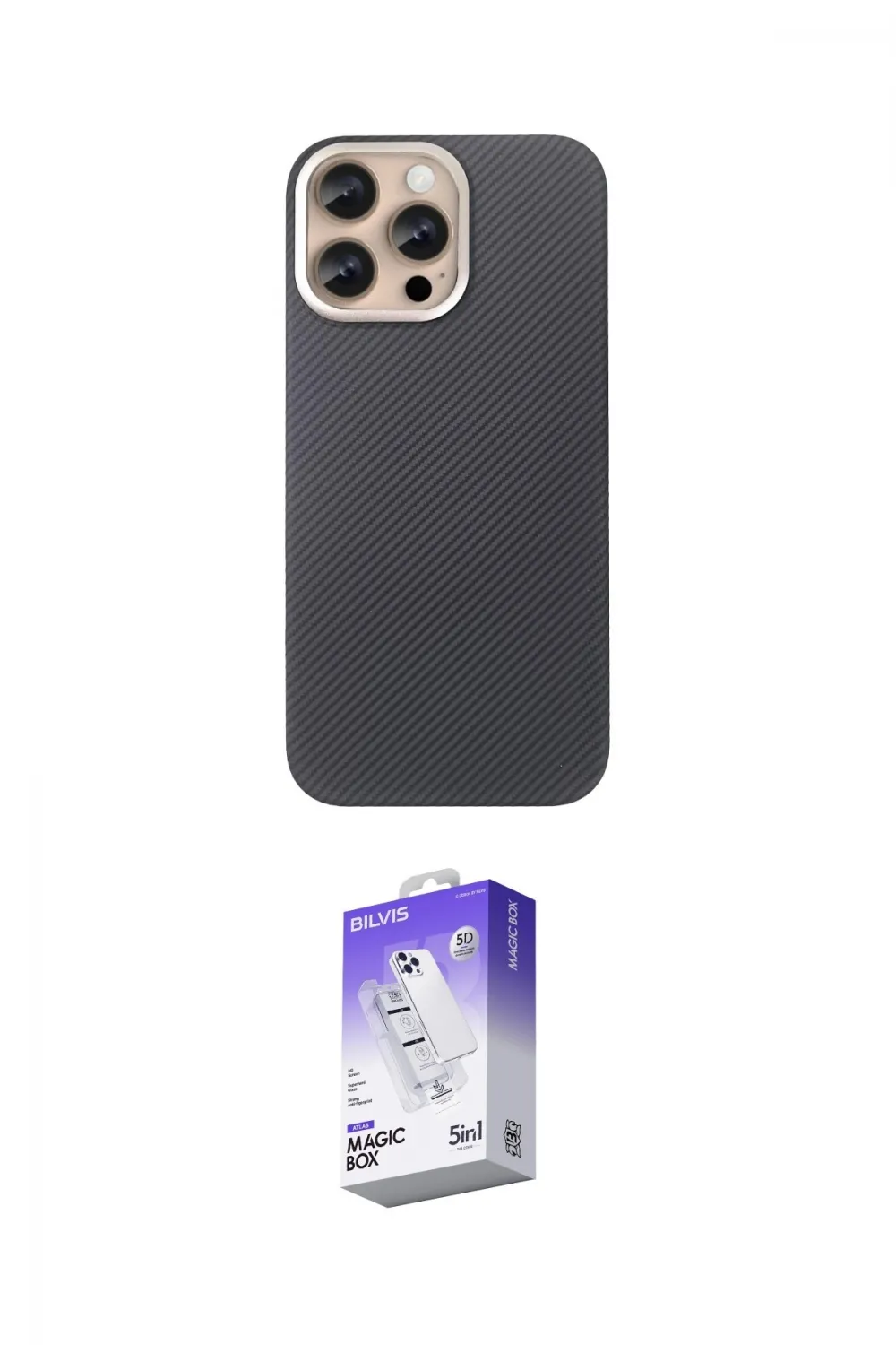 ieg™ iPhone 15 Pro Max Kılıf Eksen Prime - Siyah Bilvis 5in1 3D Magic Cam Ekran Koruyucu