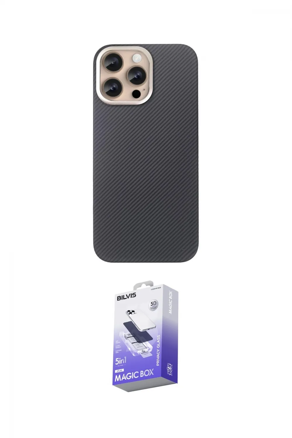 ieg™ iPhone 15 Pro Max Kılıf Eksen Prime - Siyah Bilvis 5in1 5D Magic Hayalet Cam Ekran Koruyucu