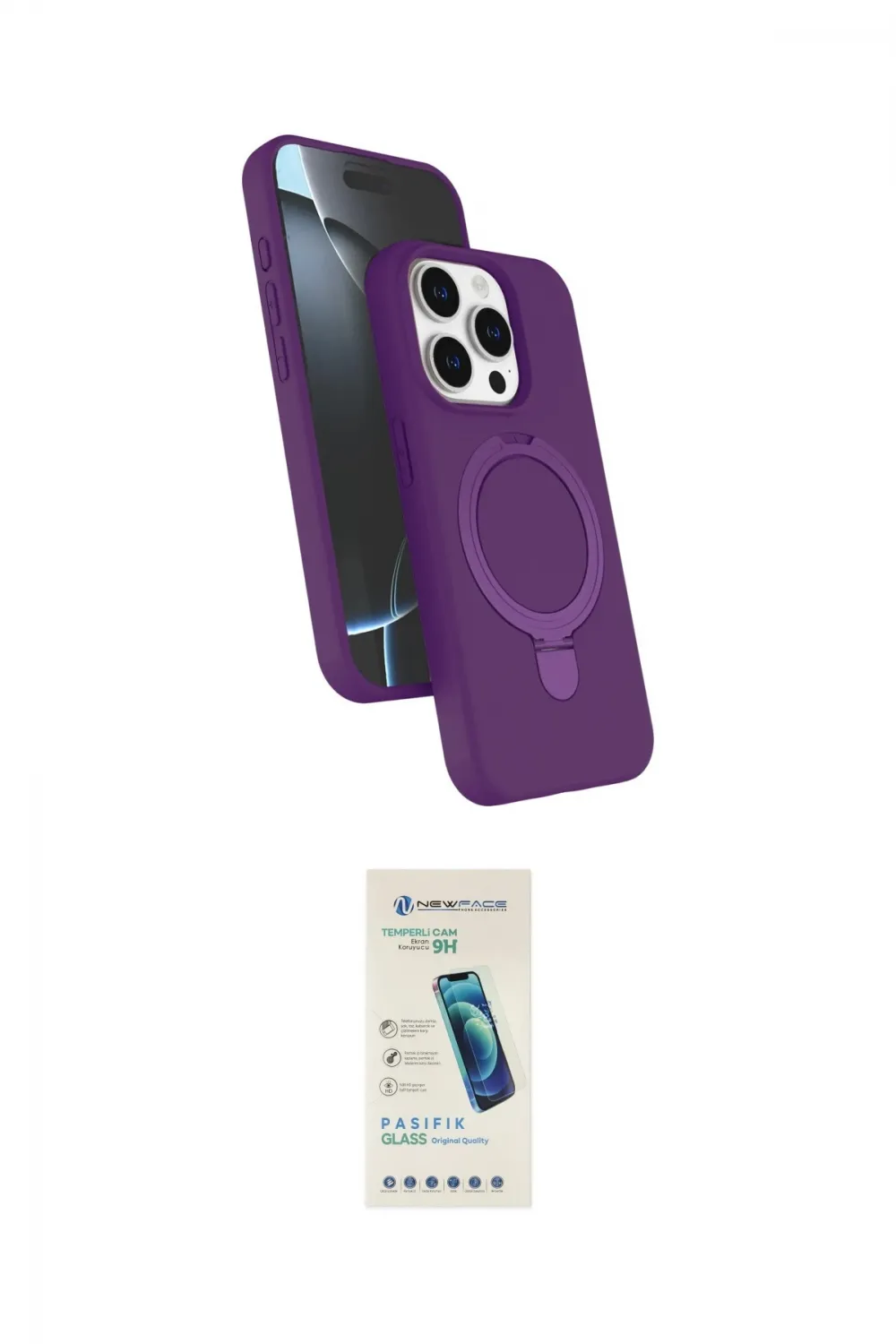 ieg™ iPhone 15 Pro Max Kılıf İz Işık Koleksiyonu - Şeffaf Pasifik Cam Ekran Koruyucu