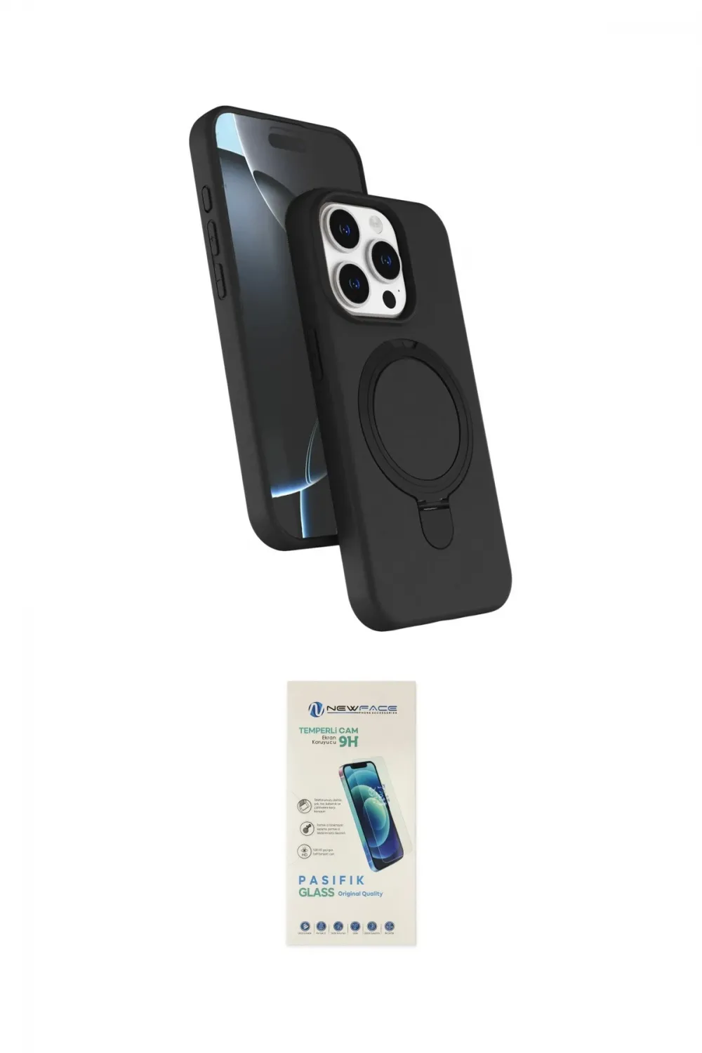 ieg™ iPhone 15 Pro Max Kılıf İz Işık Koleksiyonu - Şeffaf Pasifik Cam Ekran Koruyucu