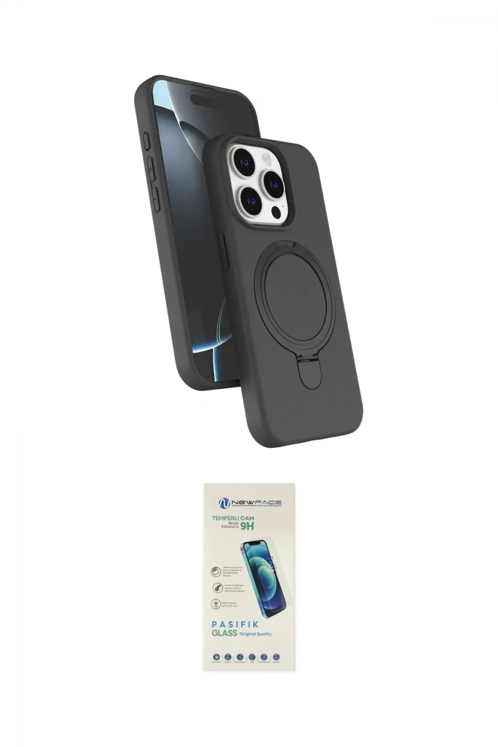 ieg™ iPhone 15 Pro Max Kılıf İz Işık Koleksiyonu - Şeffaf Pasifik Cam Ekran Koruyucu