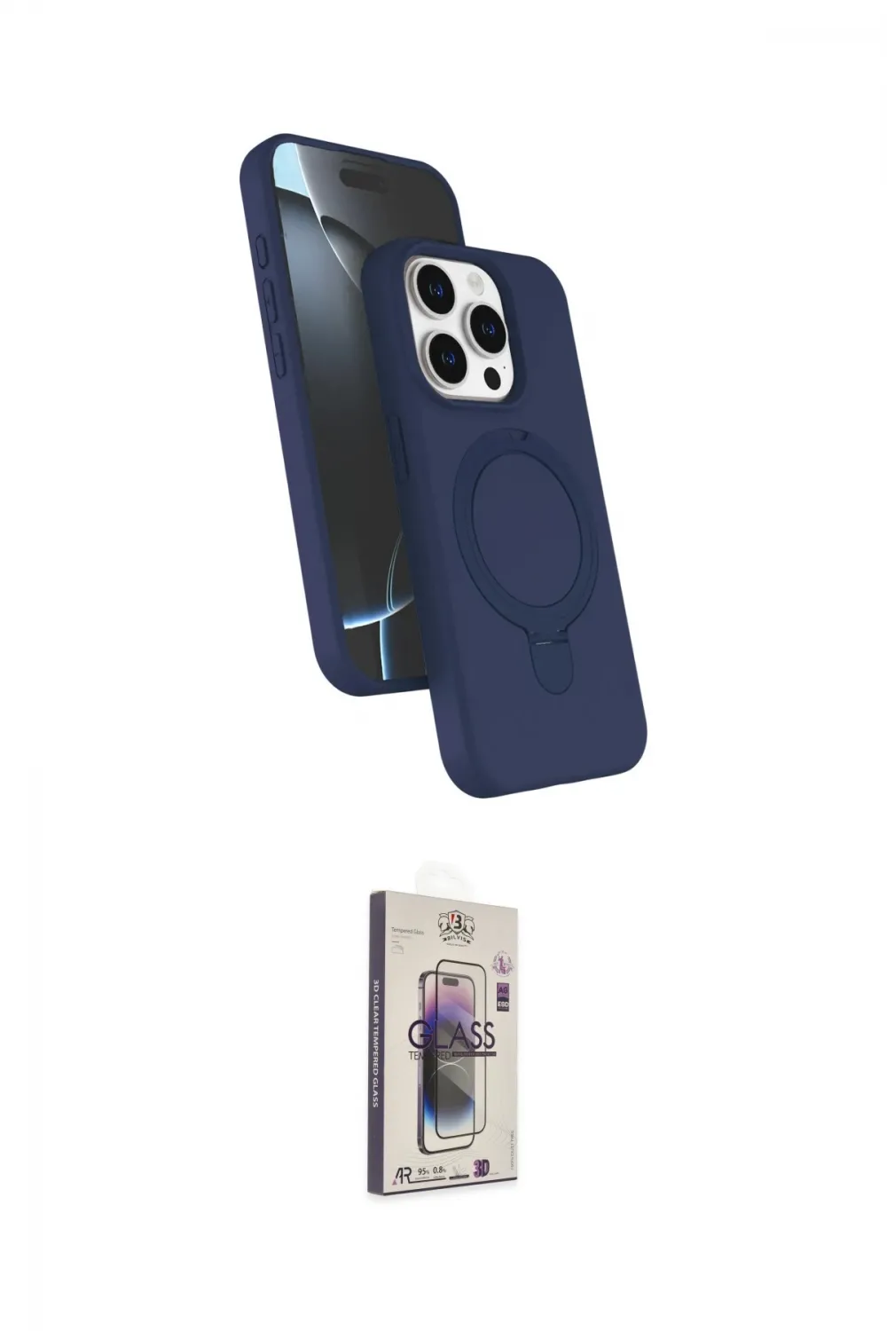ieg™ iPhone 15 Pro Max Kılıf İz Işık Koleksiyonu - Siyah Bilvis 3D Cam Ekran Koruyucu