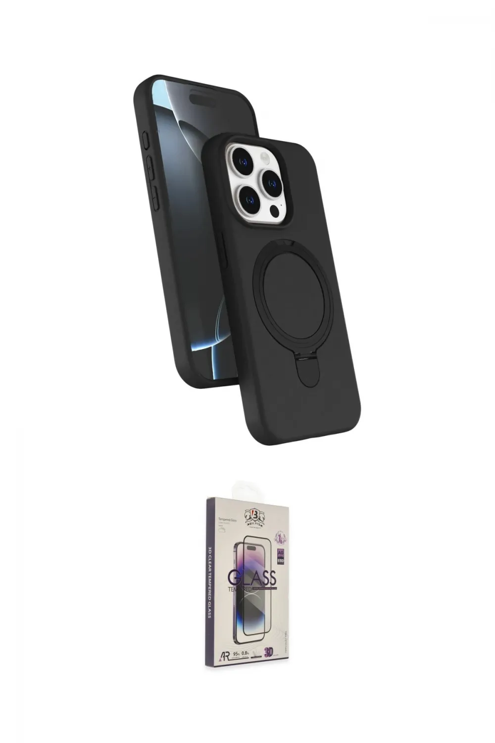 ieg™ iPhone 15 Pro Max Kılıf İz Işık Koleksiyonu - Siyah Bilvis 3D Cam Ekran Koruyucu