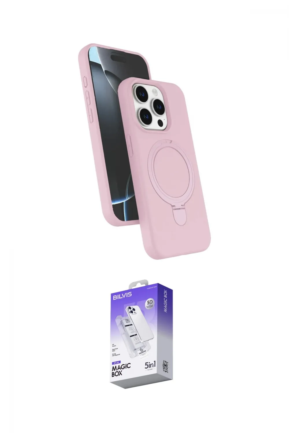 ieg™ iPhone 15 Pro Max Kılıf İz Işık Koleksiyonu - Siyah Bilvis 5in1 3D Magic Cam Ekran Koruyucu