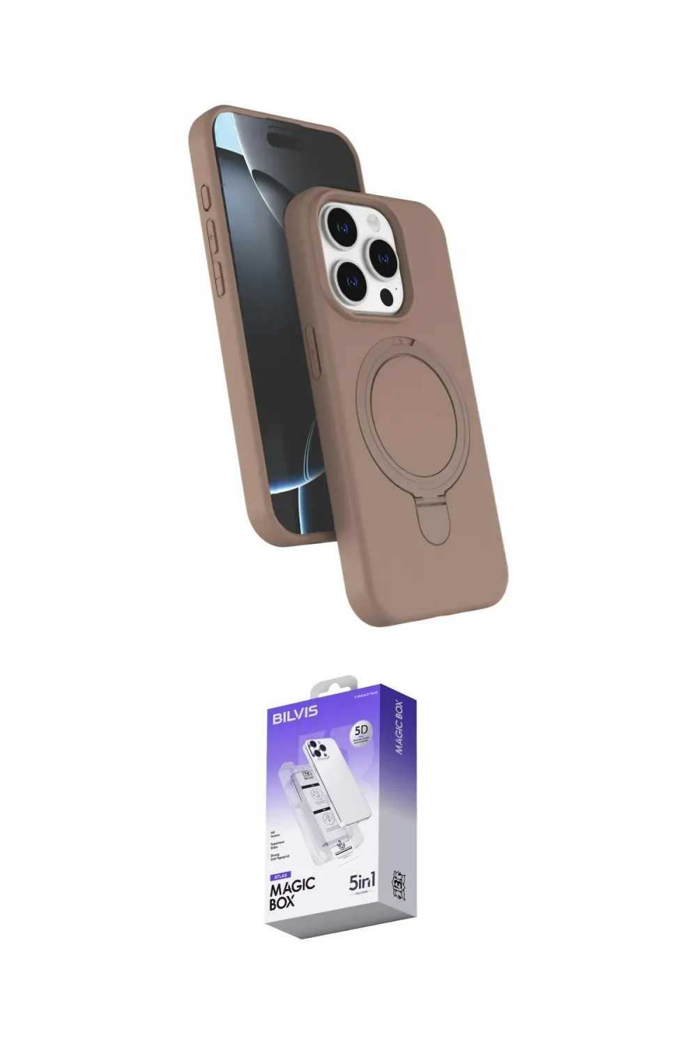 ieg™ iPhone 15 Pro Max Kılıf İz Işık Koleksiyonu - Siyah Bilvis 5in1 3D Magic Cam Ekran Koruyucu