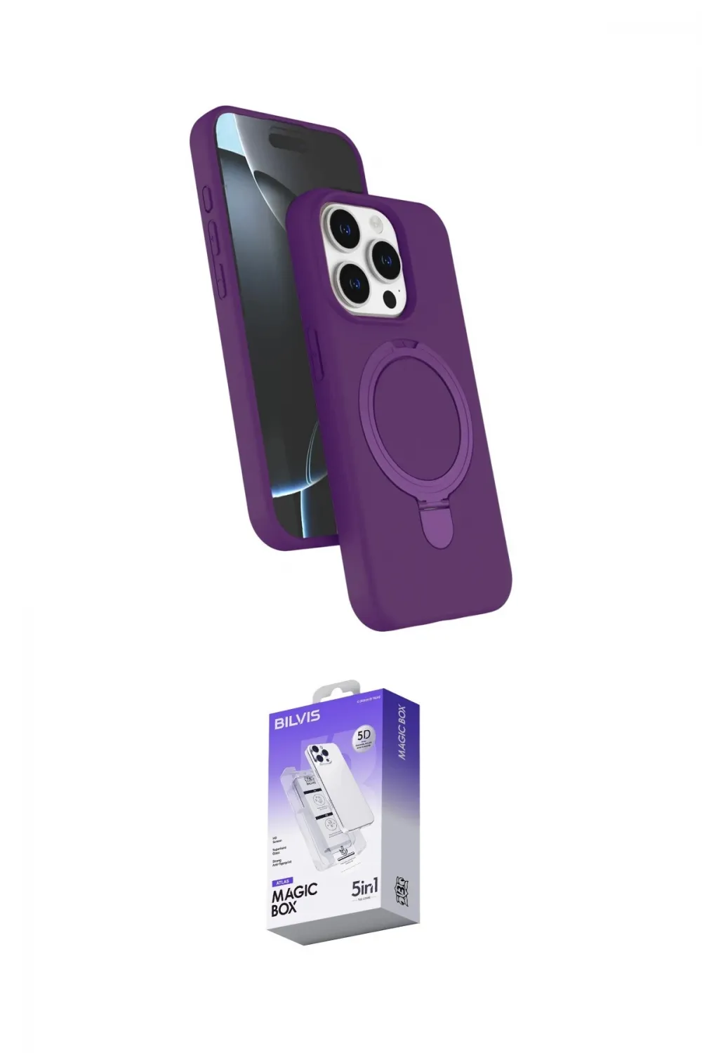 ieg™ iPhone 15 Pro Max Kılıf İz Işık Koleksiyonu - Siyah Bilvis 5in1 3D Magic Cam Ekran Koruyucu
