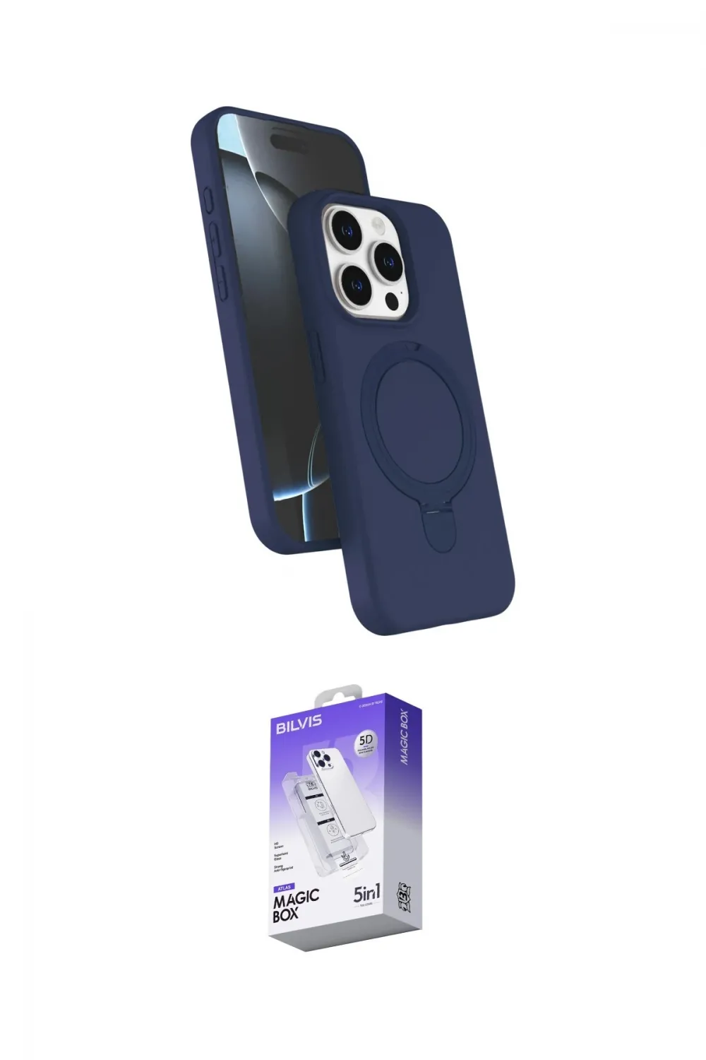 ieg™ iPhone 15 Pro Max Kılıf İz Işık Koleksiyonu - Siyah Bilvis 5in1 3D Magic Cam Ekran Koruyucu