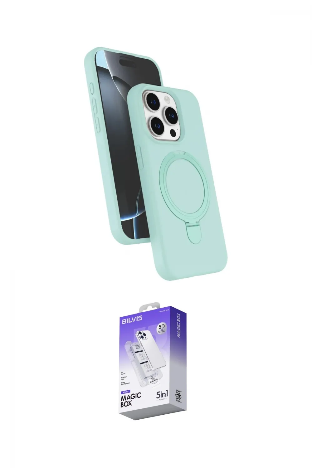 ieg™ iPhone 15 Pro Max Kılıf İz Işık Koleksiyonu - Siyah Bilvis 5in1 3D Magic Cam Ekran Koruyucu