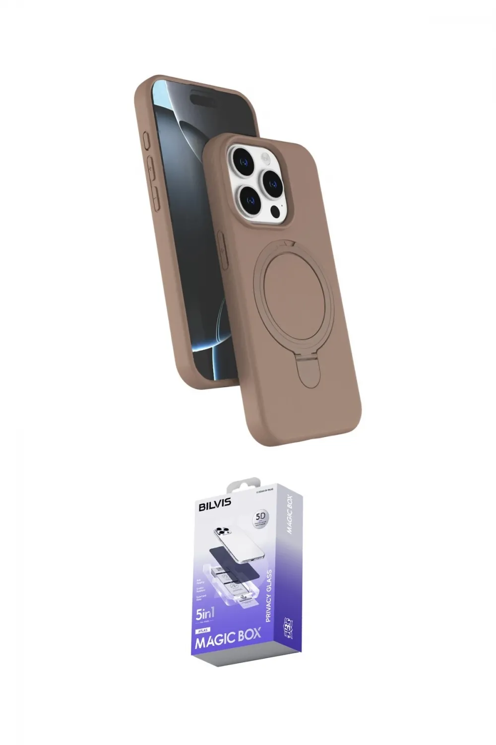 ieg™ iPhone 15 Pro Max Kılıf İz Işık Koleksiyonu - Siyah Bilvis 5in1 5D Magic Hayalet Cam Ekran Koruyucu