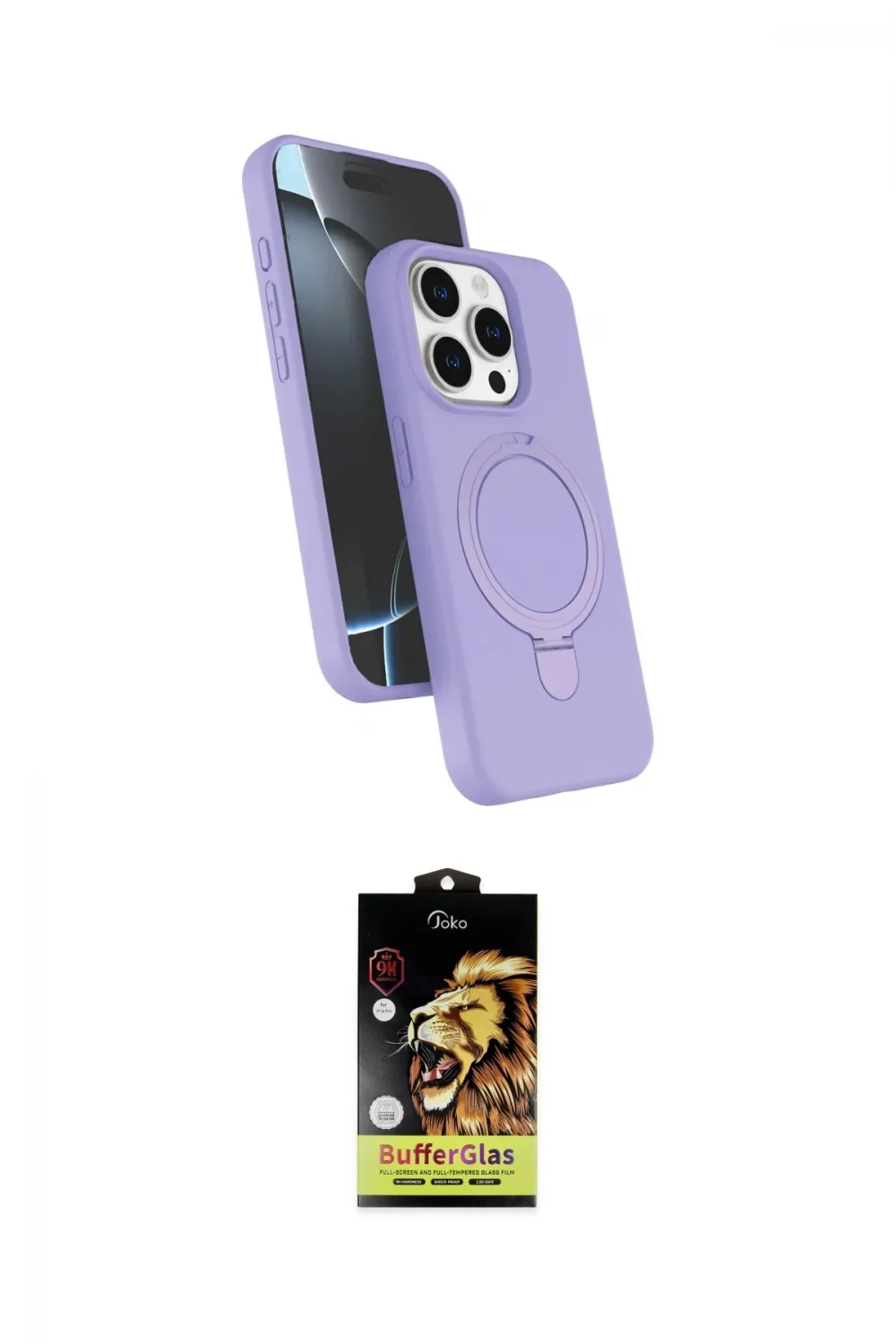 ieg™ iPhone 15 Pro Max Kılıf İz Işık Koleksiyonu - Siyah Buffer Cam Ekran Koruyucu