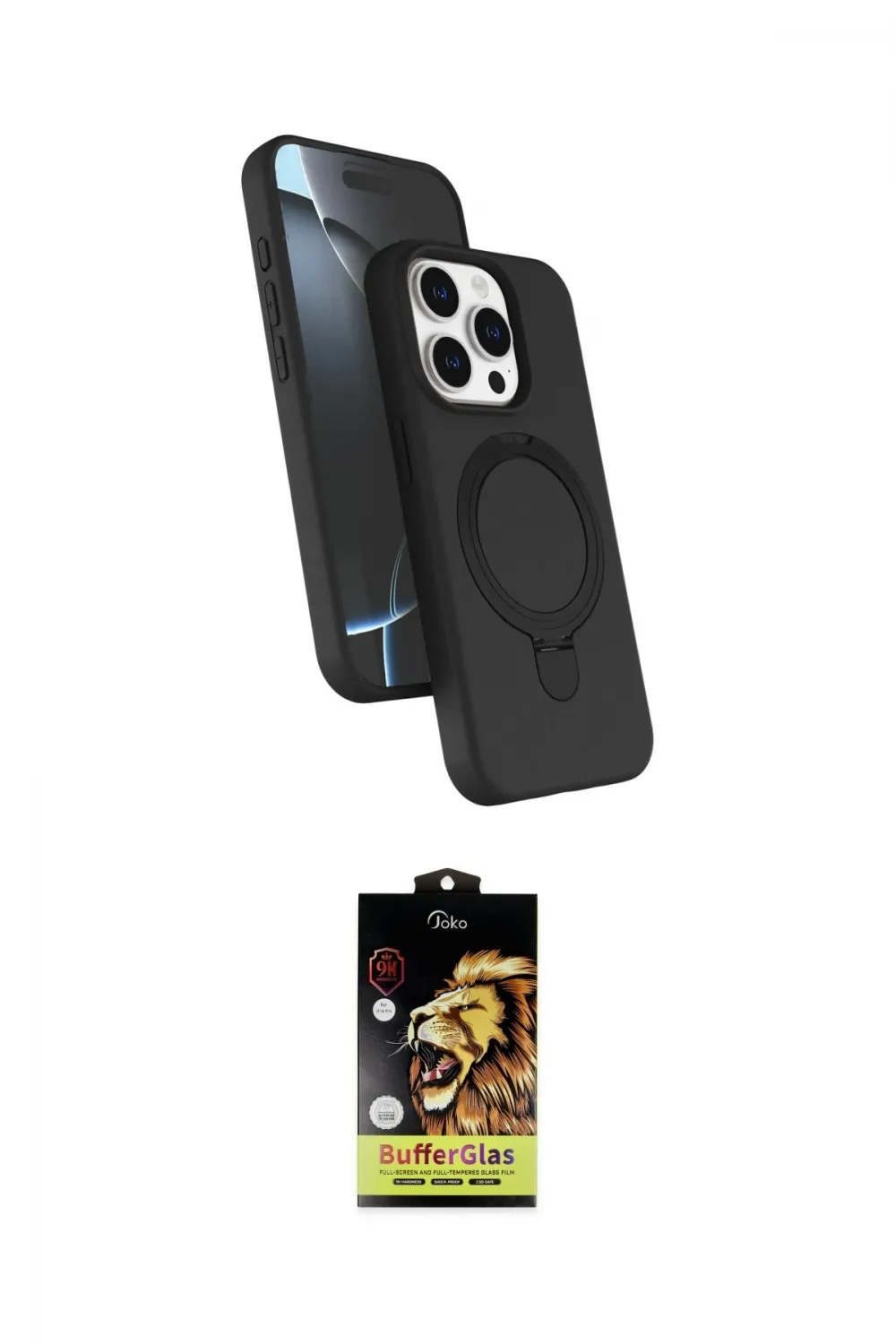 ieg™ iPhone 15 Pro Max Kılıf İz Işık Koleksiyonu - Siyah Buffer Cam Ekran Koruyucu