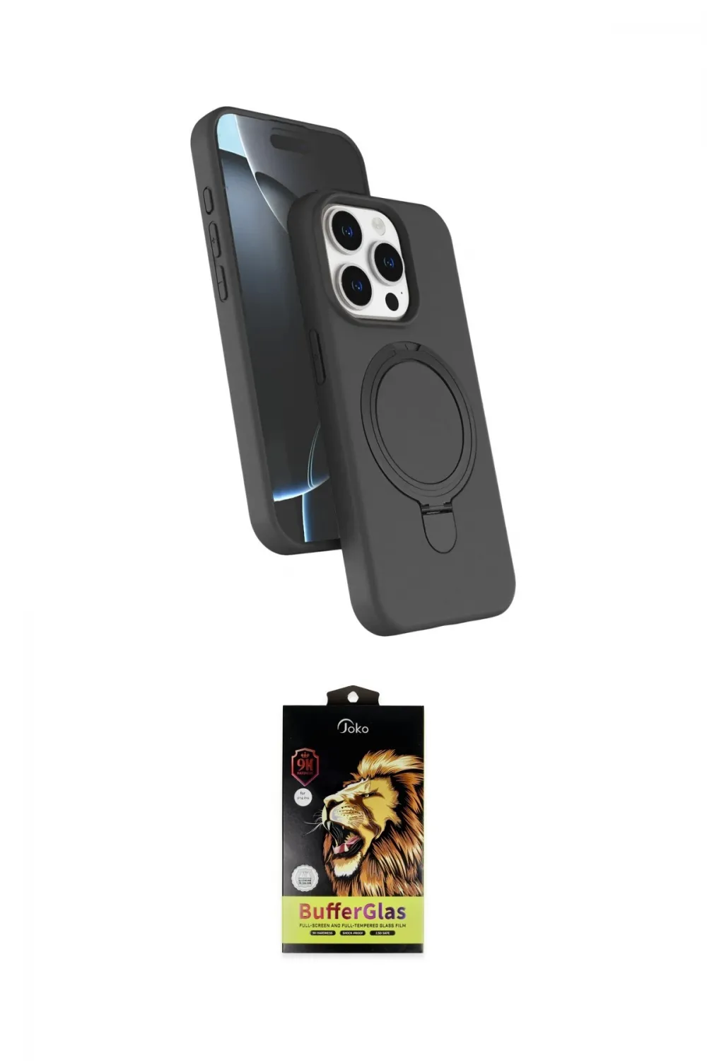 ieg™ iPhone 15 Pro Max Kılıf İz Işık Koleksiyonu - Siyah Buffer Cam Ekran Koruyucu