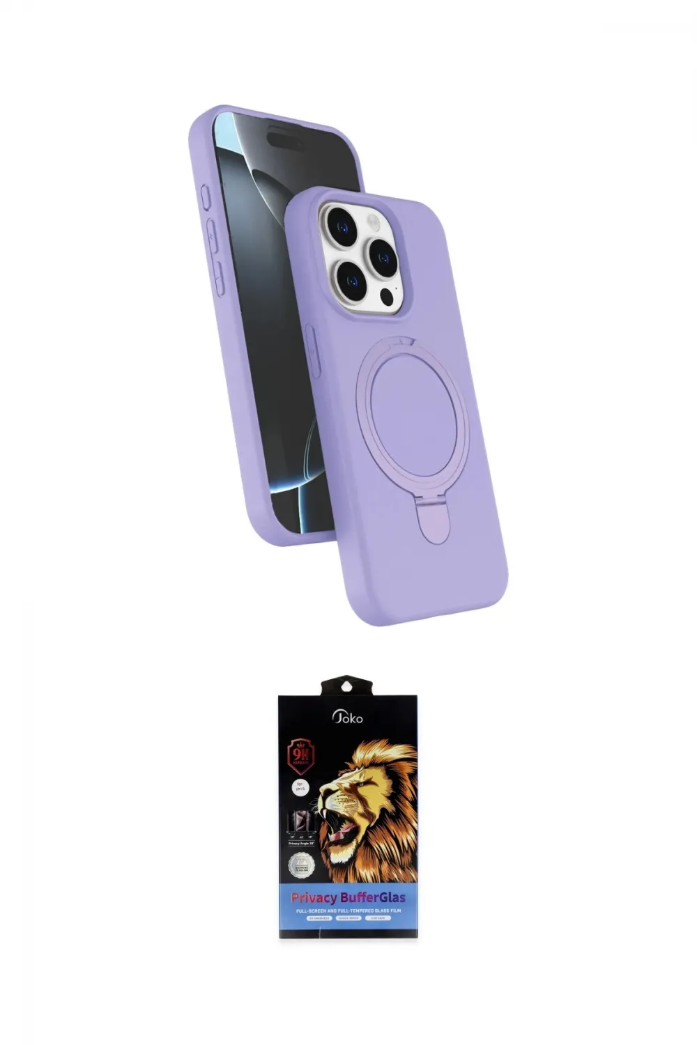 ieg™ iPhone 15 Pro Max Kılıf İz Işık Koleksiyonu - Siyah Buffer Hayalet Cam Ekran Koruyucu