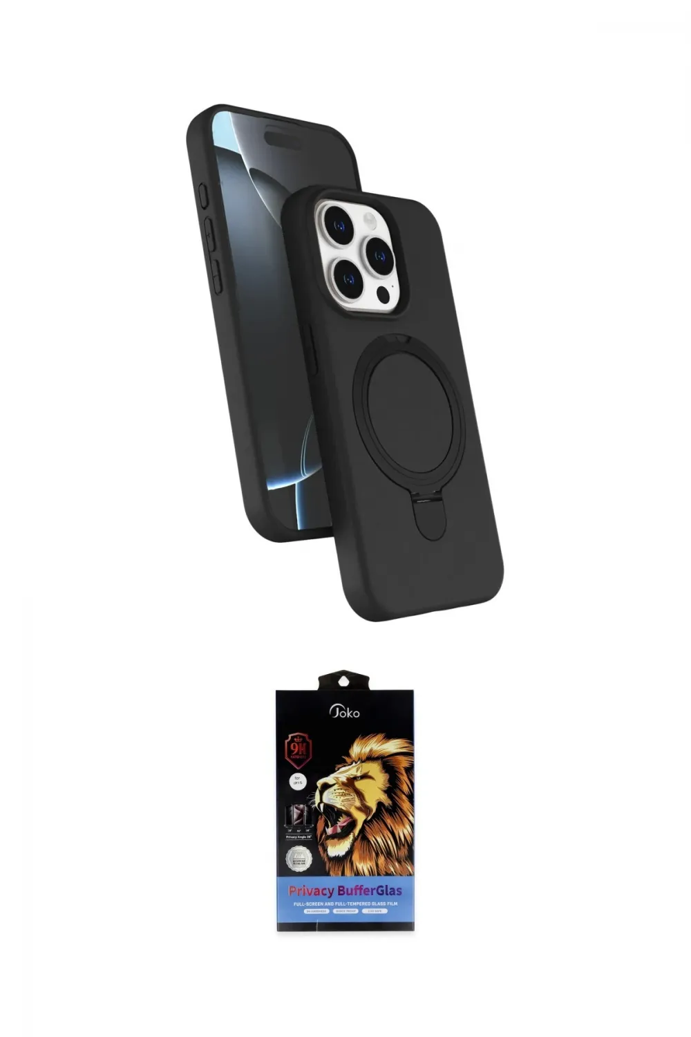 ieg™ iPhone 15 Pro Max Kılıf İz Işık Koleksiyonu - Siyah Buffer Hayalet Cam Ekran Koruyucu