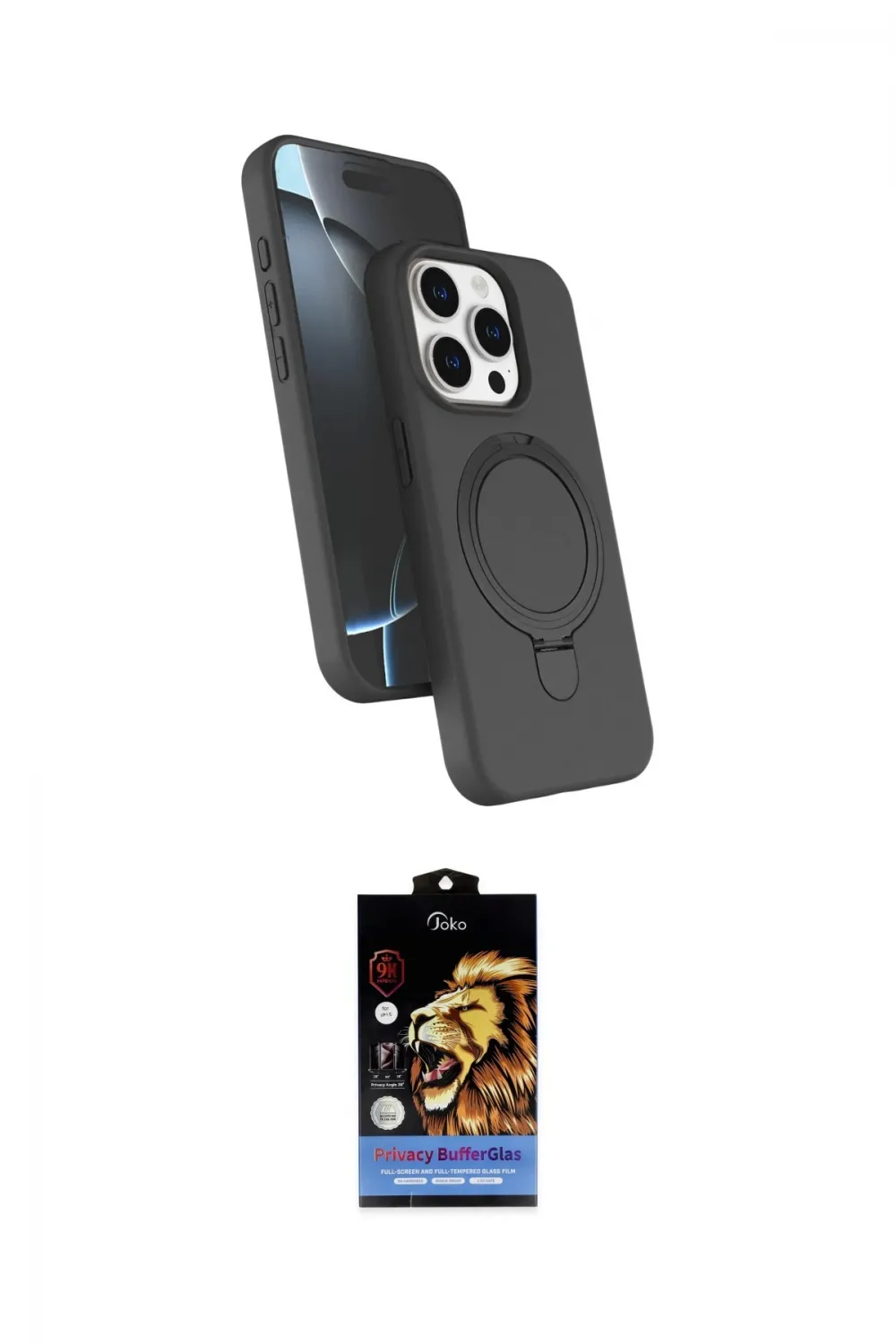 ieg™ iPhone 15 Pro Max Kılıf İz Işık Koleksiyonu - Siyah Buffer Hayalet Cam Ekran Koruyucu