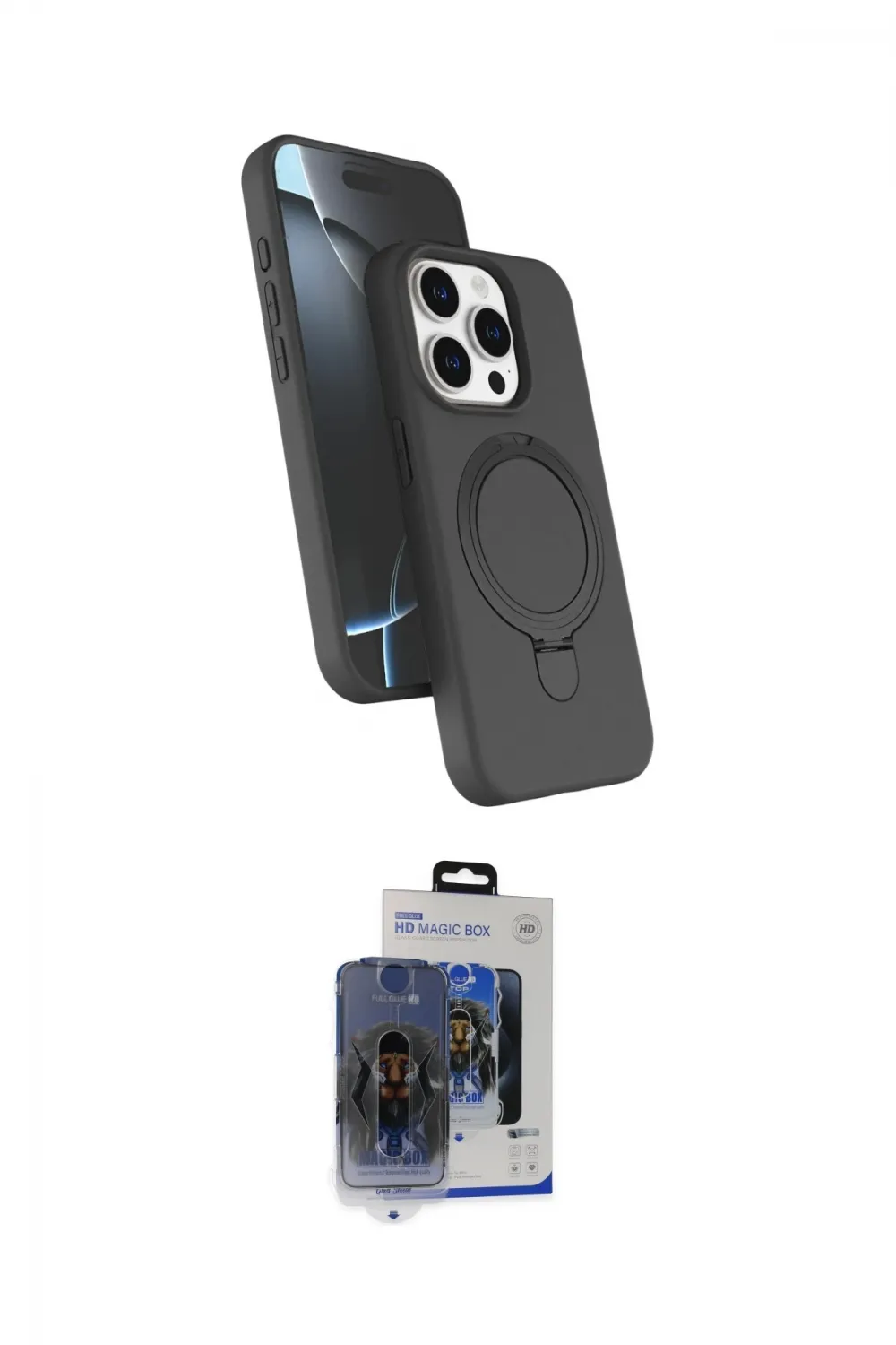 ieg™ iPhone 15 Pro Max Kılıf İz Işık Koleksiyonu - Siyah Vanessa Magic Cam