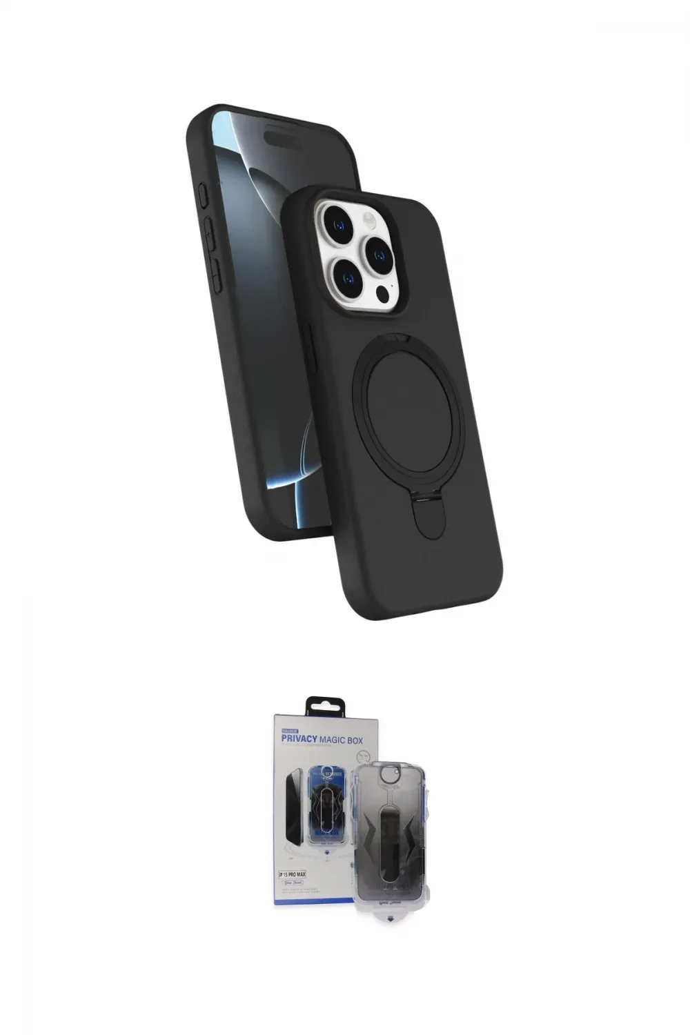 ieg™ iPhone 15 Pro Max Kılıf İz Işık Koleksiyonu - Siyah Vanessa Magic Hayalet Cam