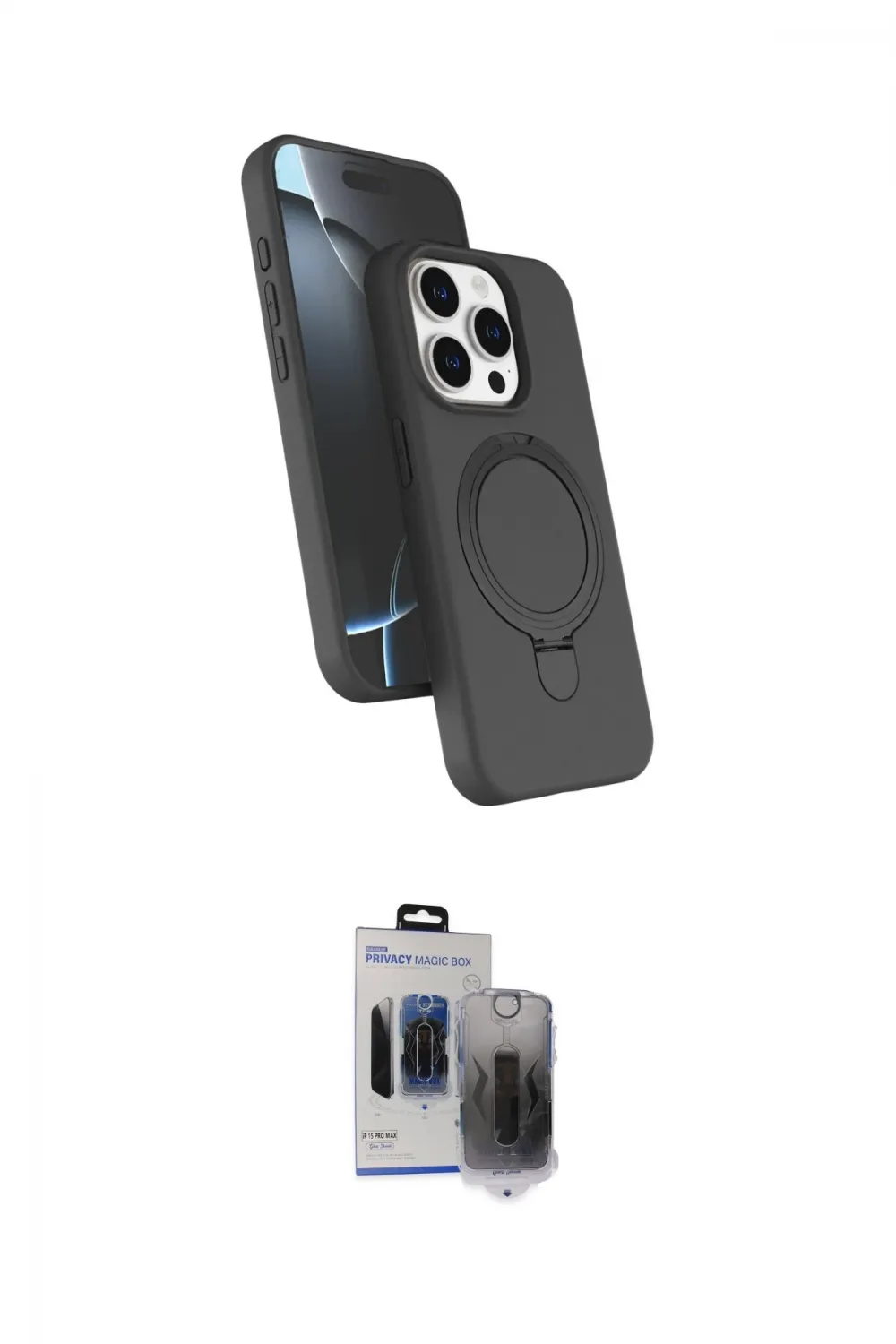 ieg™ iPhone 15 Pro Max Kılıf İz Işık Koleksiyonu - Siyah Vanessa Magic Hayalet Cam