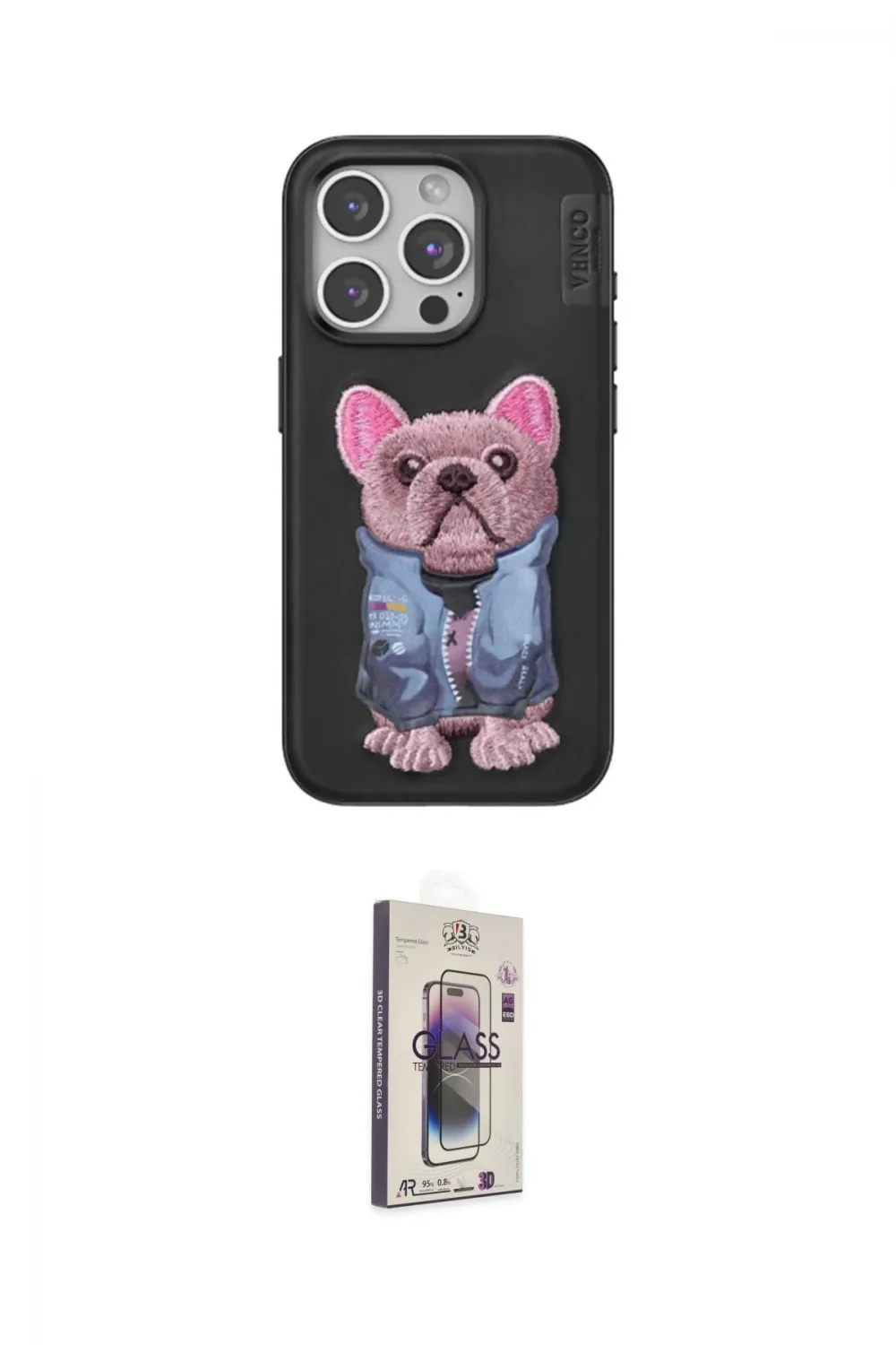 ieg™ iPhone 15 Pro Max Kılıf İz Minimal Koleksiyonu - Siyah Bilvis 3D Cam Ekran Koruyucu