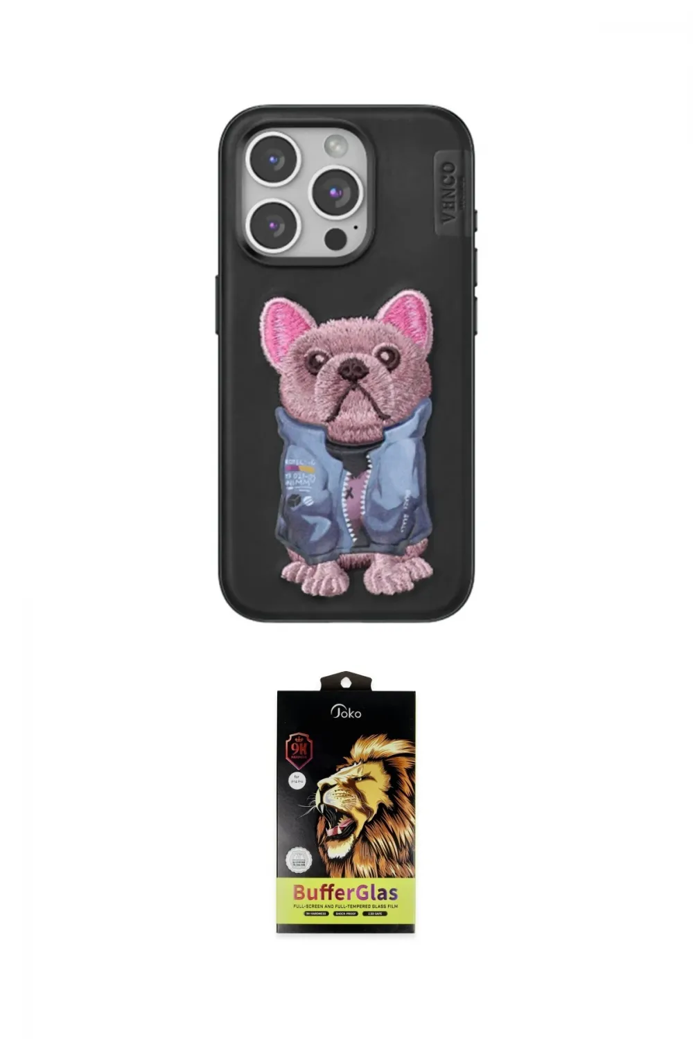 ieg™ iPhone 15 Pro Max Kılıf İz Minimal Koleksiyonu - Siyah Buffer Cam Ekran Koruyucu