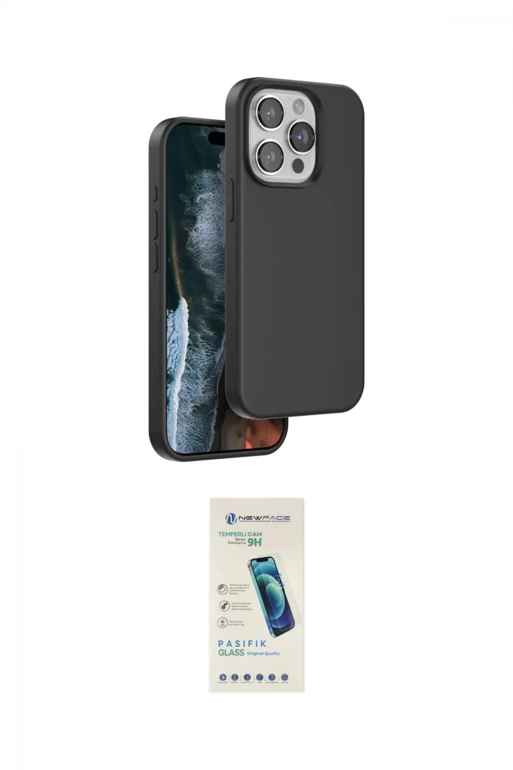 ieg™ iPhone 15 Pro Max Kılıf Kıvılcım Çizgi Serisi - Şeffaf Pasifik Cam Ekran Koruyucu