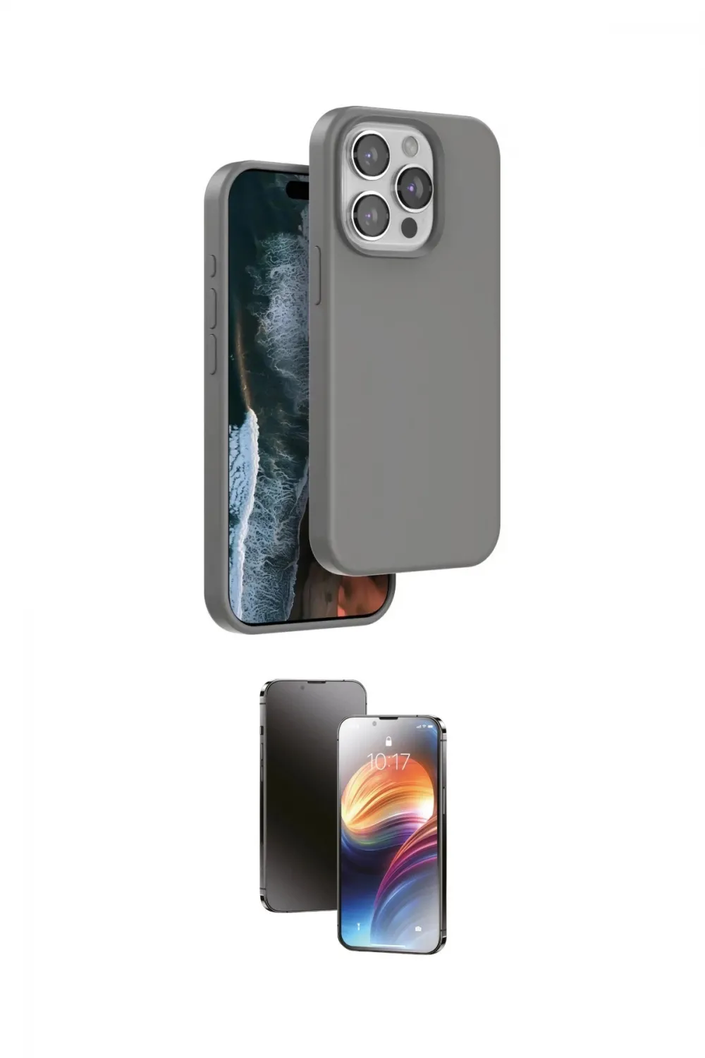 ieg™ iPhone 15 Pro Max Kılıf Kıvılcım Çizgi Serisi - Siyah 3D Antistatik Mat Seramik Nano Ekran Koruyucu