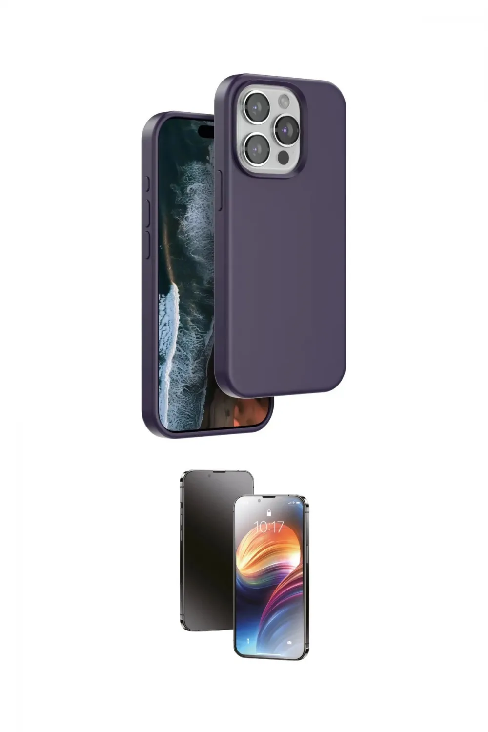 ieg™ iPhone 15 Pro Max Kılıf Kıvılcım Çizgi Serisi - Siyah 3D Antistatik Mat Seramik Nano Ekran Koruyucu