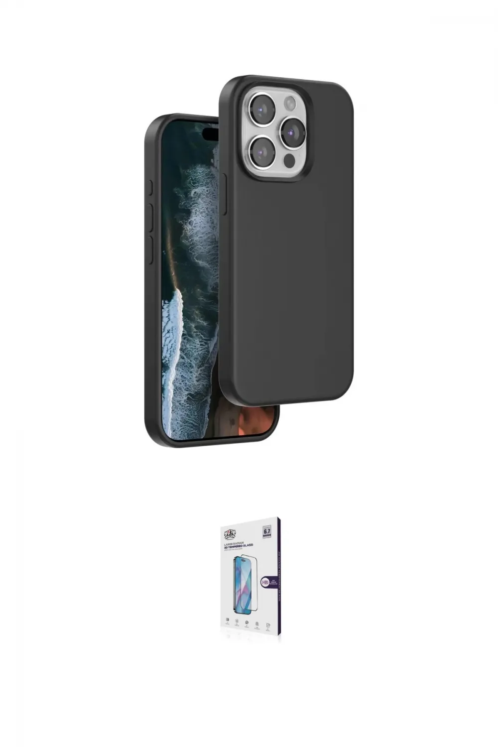ieg™ iPhone 15 Pro Max Kılıf Kıvılcım Çizgi Serisi - Siyah Bilvis 0.18mm Plus Cam Ekran Koruyucu