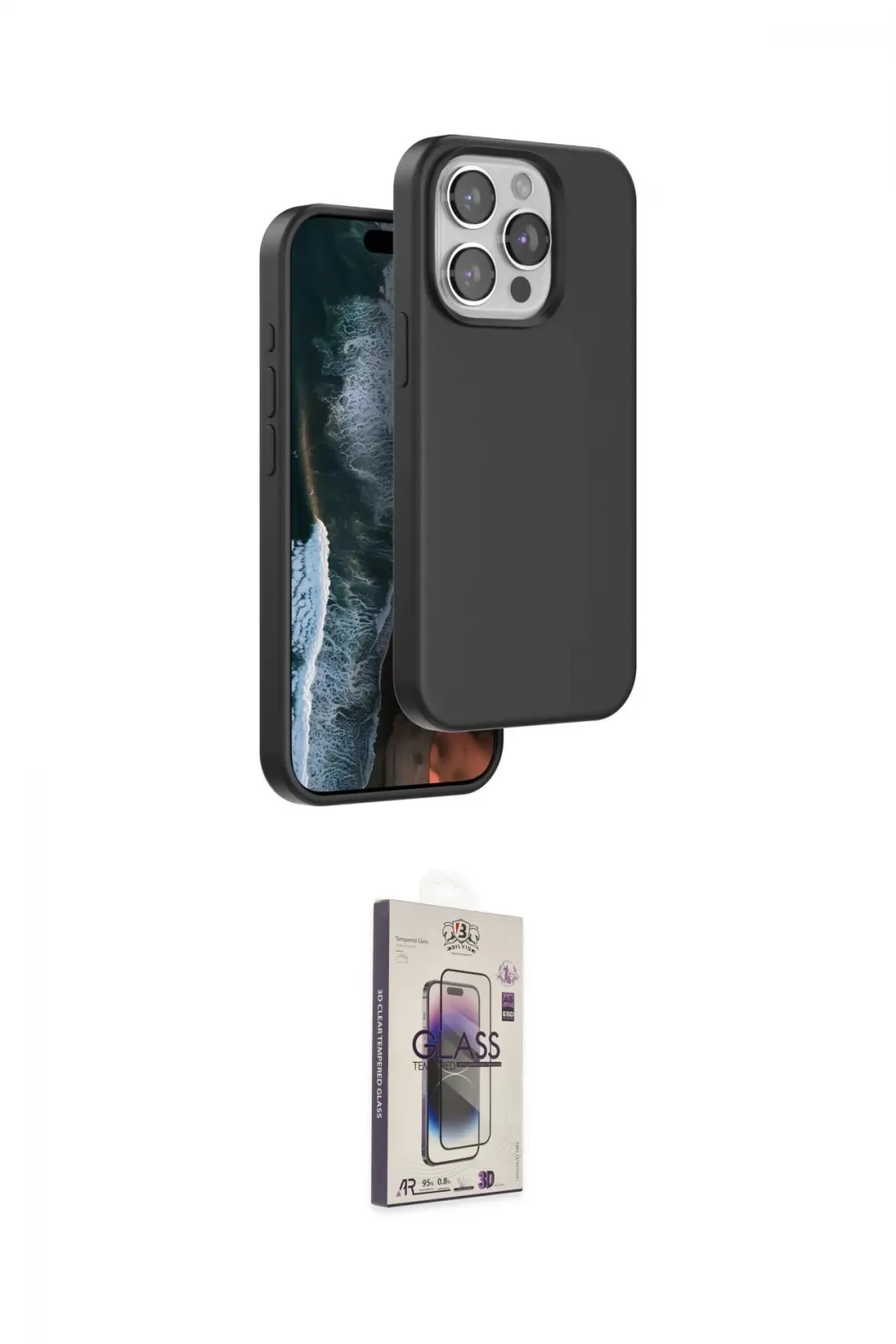 ieg™ iPhone 15 Pro Max Kılıf Kıvılcım Çizgi Serisi - Siyah Bilvis 3D Cam Ekran Koruyucu
