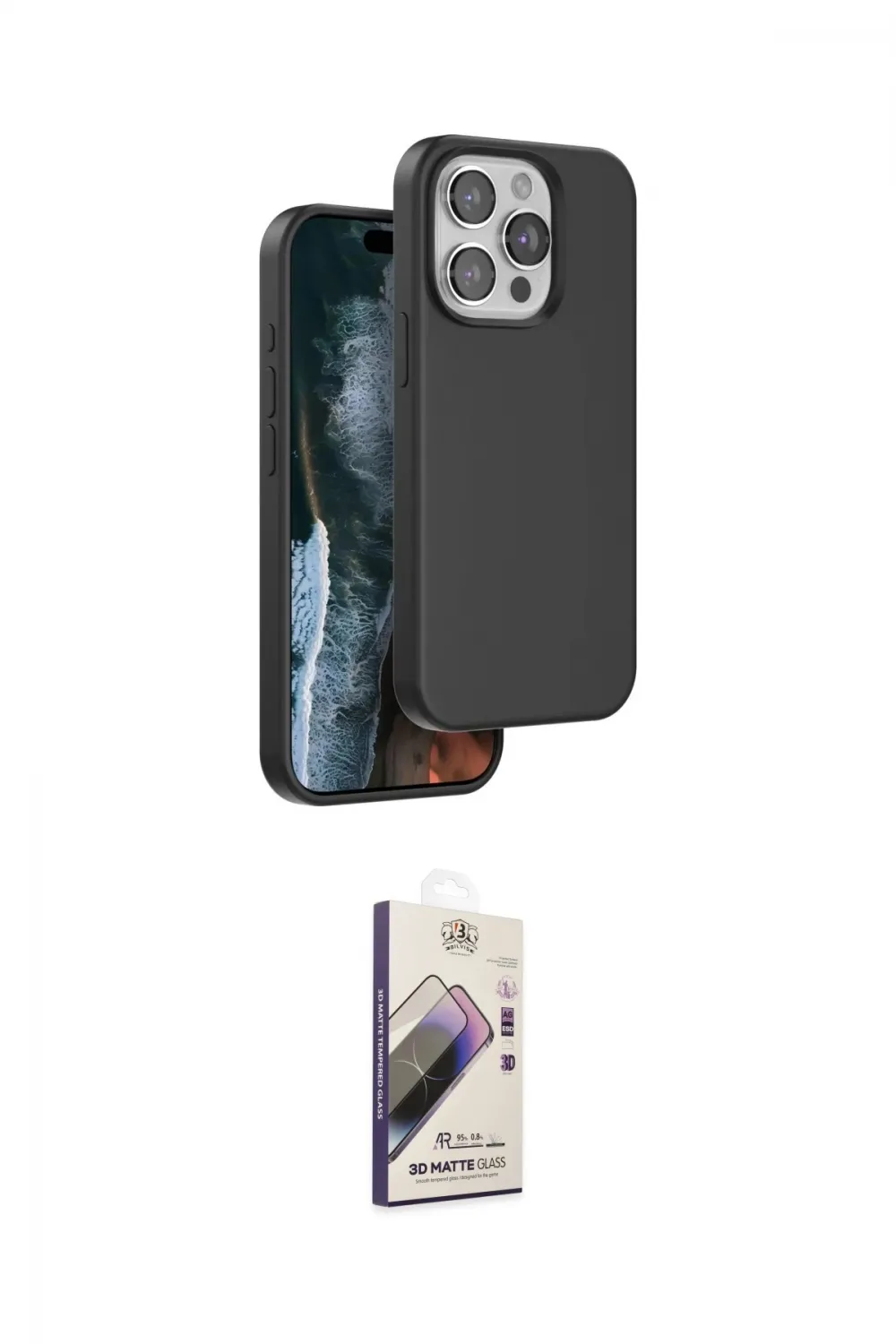 ieg™ iPhone 15 Pro Max Kılıf Kıvılcım Çizgi Serisi - Siyah Bilvis 3D Mat Cam Ekran Koruyucu