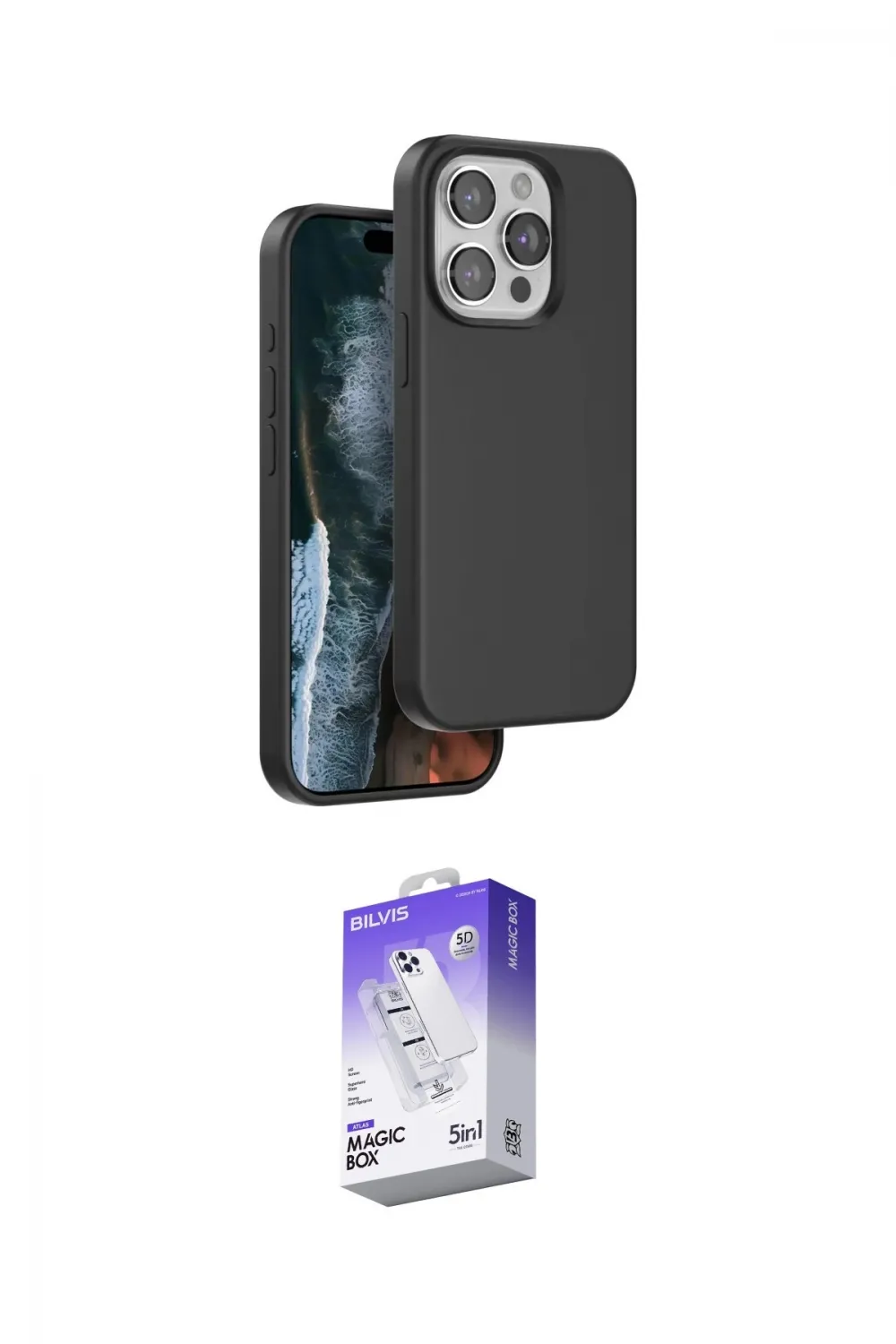 ieg™ iPhone 15 Pro Max Kılıf Kıvılcım Çizgi Serisi - Siyah Bilvis 5in1 3D Magic Cam Ekran Koruyucu
