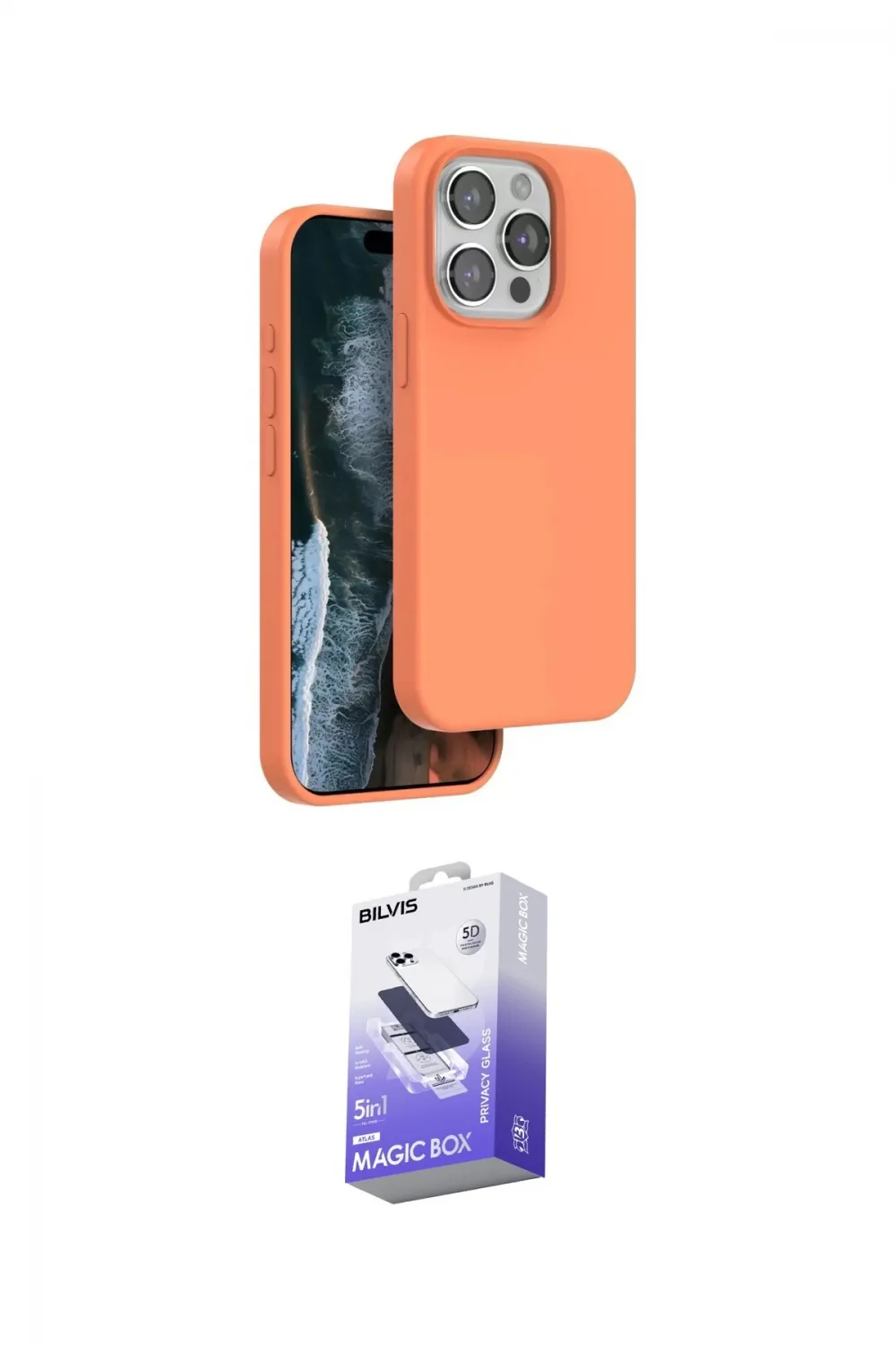 ieg™ iPhone 15 Pro Max Kılıf Kıvılcım Çizgi Serisi - Siyah Bilvis 5in1 5D Magic Hayalet Cam Ekran Koruyucu