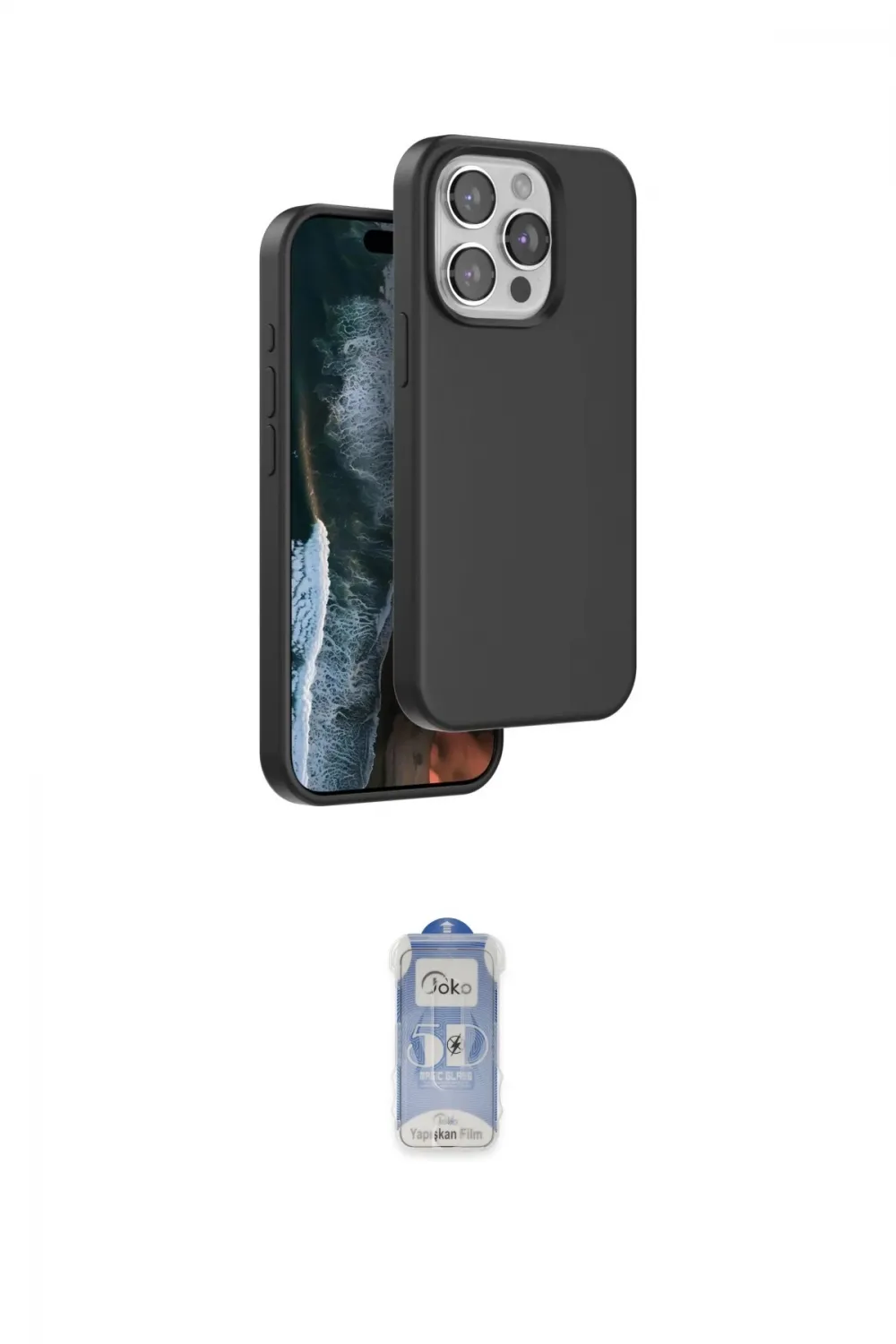 ieg™ iPhone 15 Pro Max Kılıf Kıvılcım Çizgi Serisi - Siyah Joko Magic 5D Cam