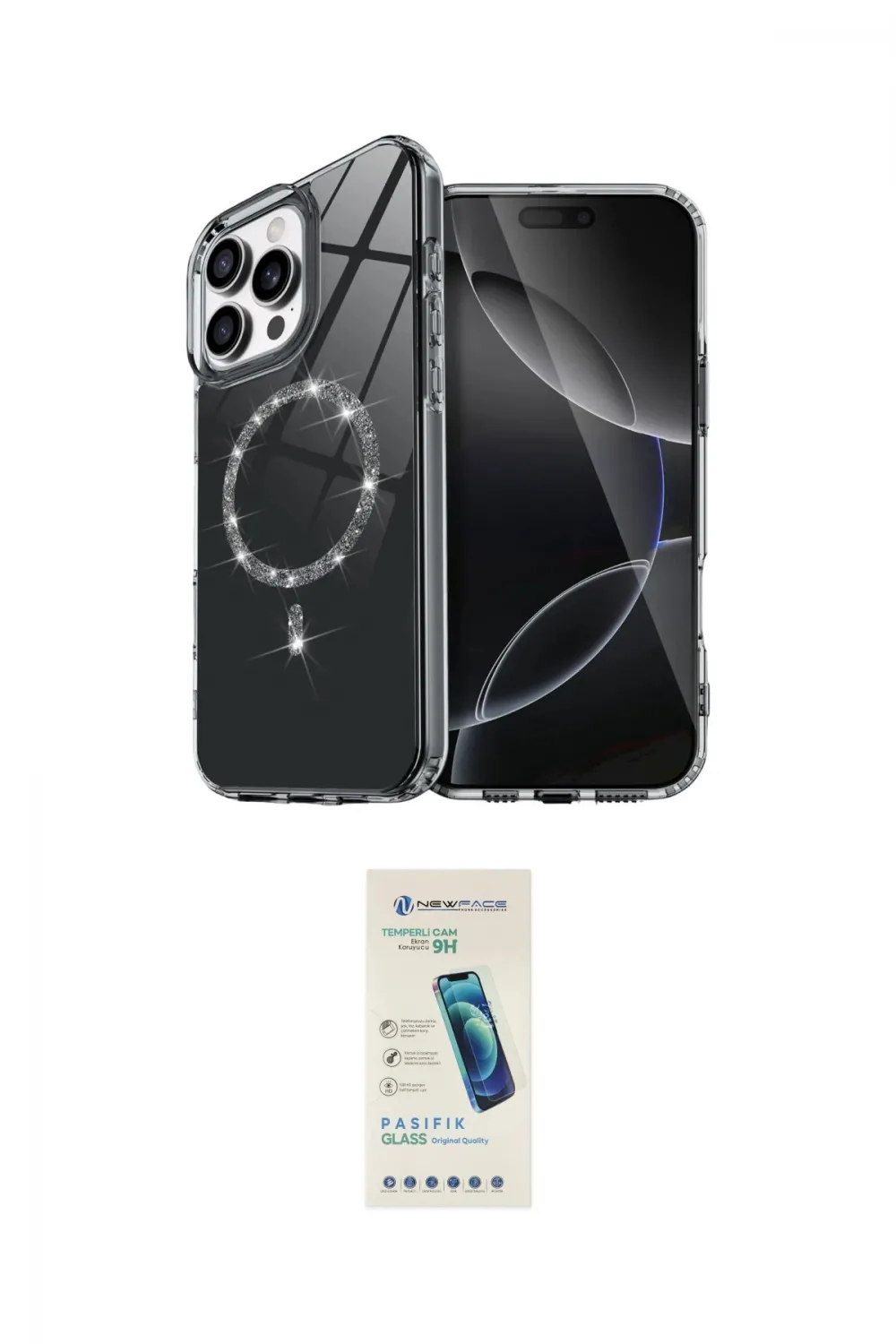 ieg™ iPhone 15 Pro Max Kılıf Kıvılcım Form Prime - Şeffaf Pasifik Cam Ekran Koruyucu