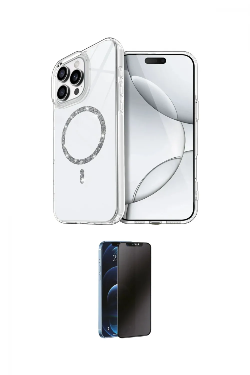 ieg™ iPhone 15 Pro Max Kılıf Kıvılcım Form Prime - Siyah 3D Antistatik Hayalet Cam Ekran Koruyucu