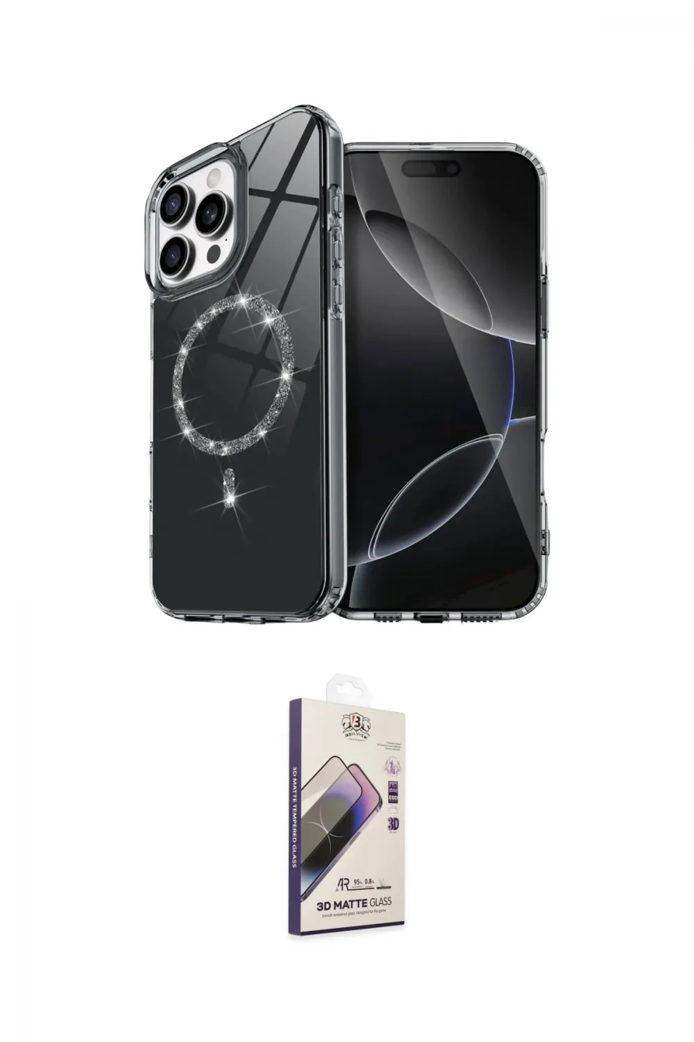 ieg™ iPhone 15 Pro Max Kılıf Kıvılcım Form Prime - Siyah Bilvis 3D Mat Cam Ekran Koruyucu