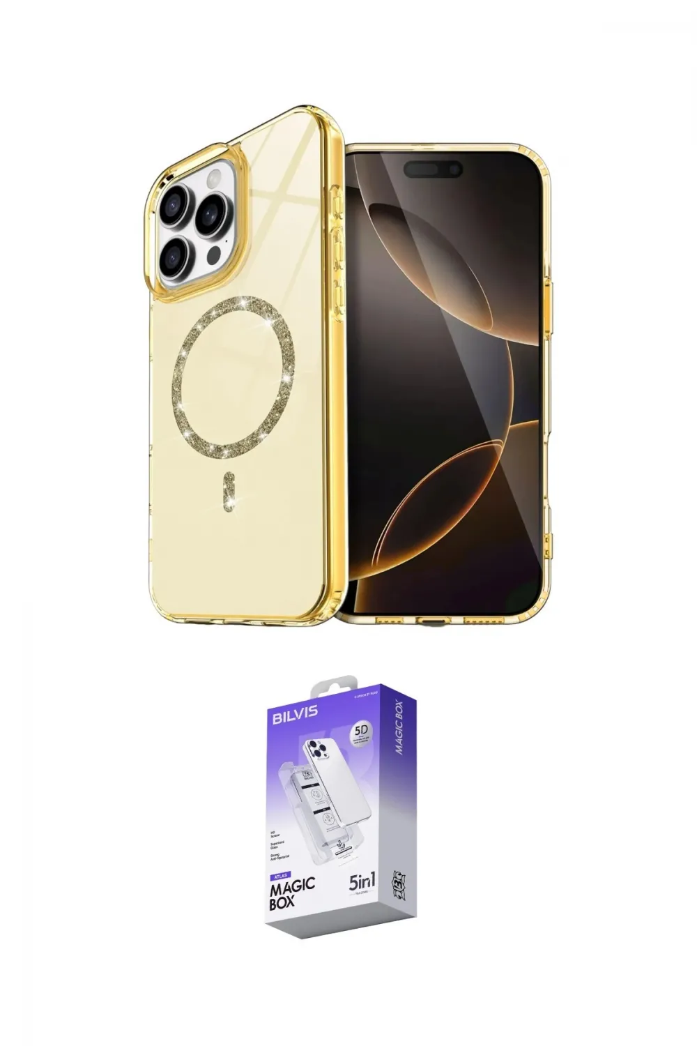 ieg™ iPhone 15 Pro Max Kılıf Kıvılcım Form Prime - Siyah Bilvis 5in1 3D Magic Cam Ekran Koruyucu