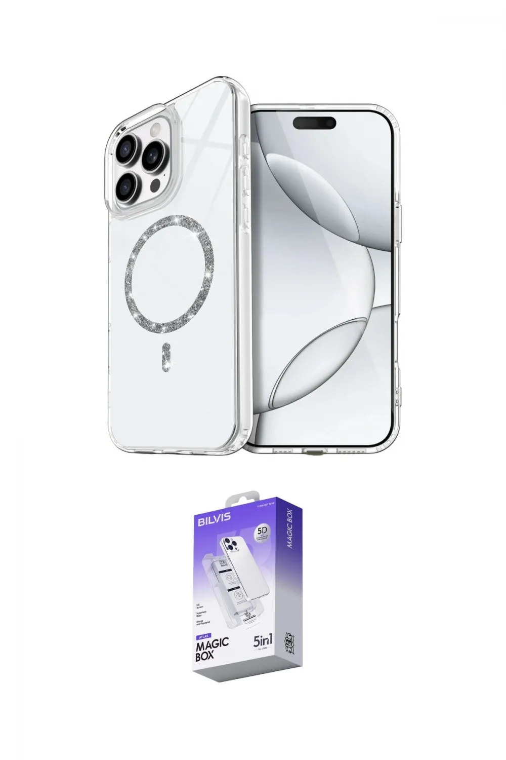 ieg™ iPhone 15 Pro Max Kılıf Kıvılcım Form Prime - Siyah Bilvis 5in1 3D Magic Cam Ekran Koruyucu