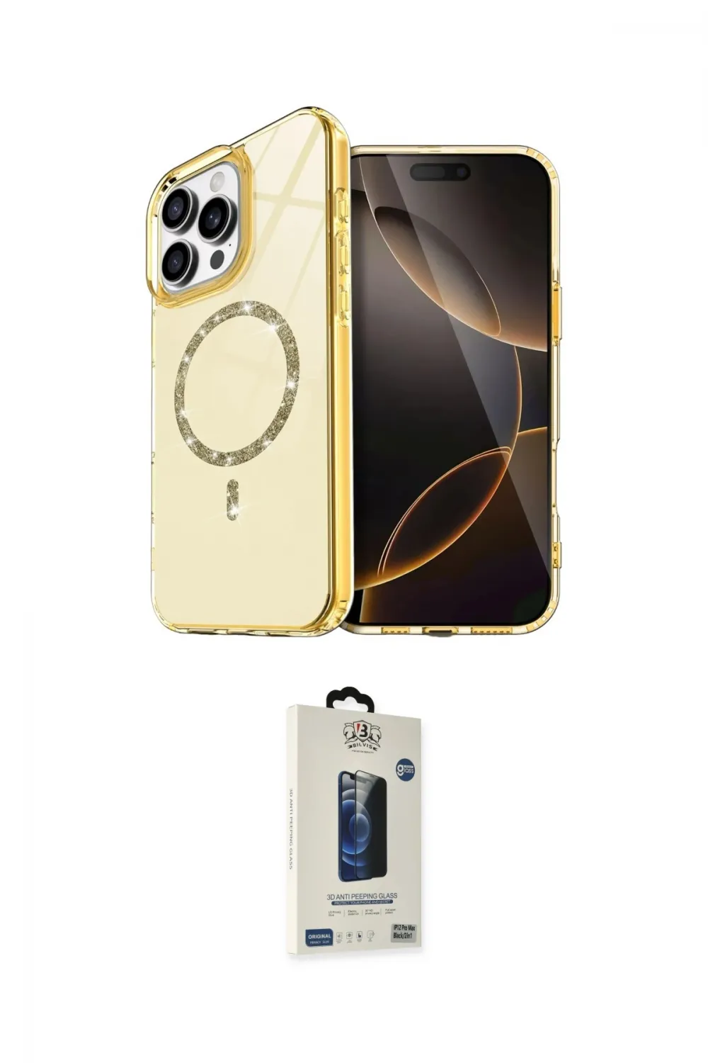 ieg™ iPhone 15 Pro Max Kılıf Kıvılcım Form Prime - Siyah Bilvis Hayalet Cam Ekran Koruyucu