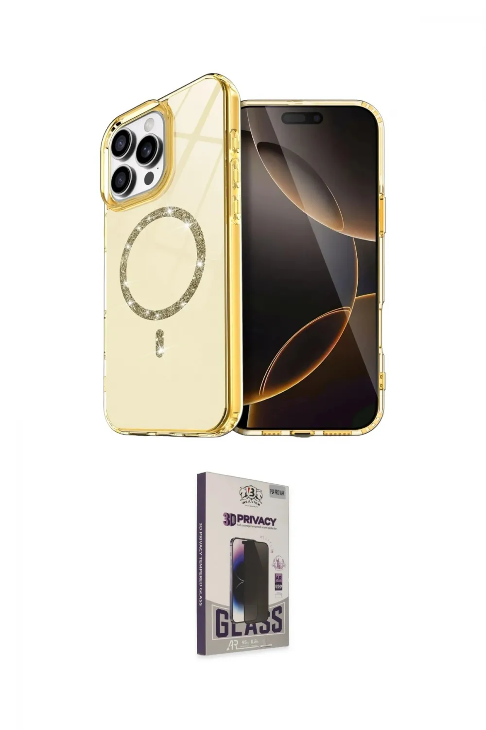 ieg™ iPhone 15 Pro Max Kılıf Kıvılcım Form Prime - Siyah Bilvis Hayalet Cam Ekran Koruyucu